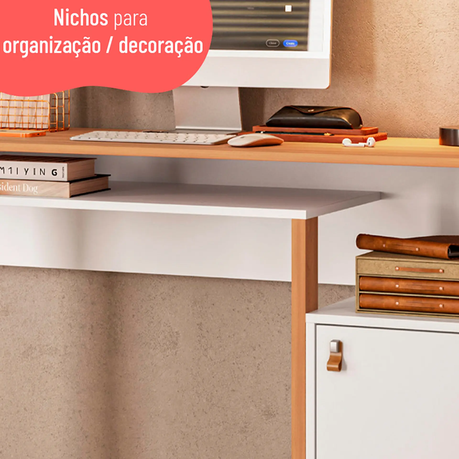 Escrivaninha 1 porta 1 nicho MDP Versa Home Telasul - Freijo/Branco