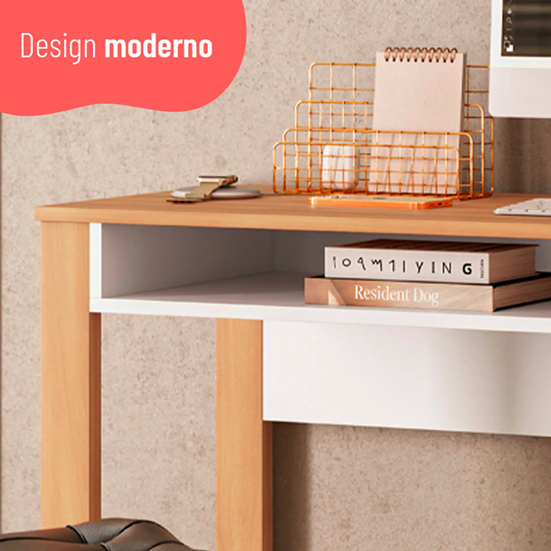 Escrivaninha 1 porta 1 nicho MDP Versa Home Telasul - Freijo/Branco