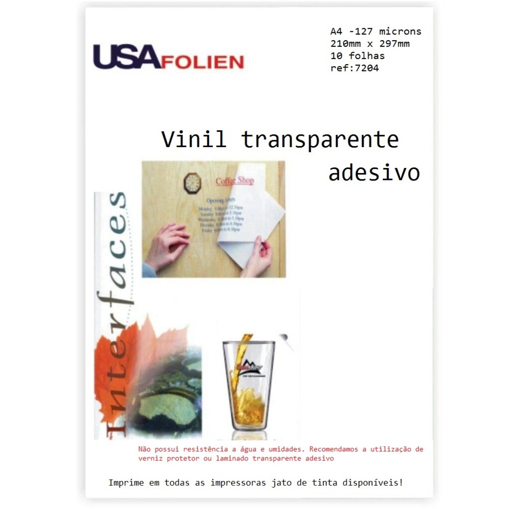 Vinil Adesivo Transparente A4 10 Folhas - Usa Folien - 7204