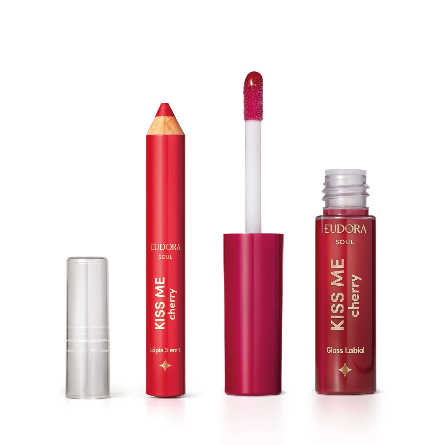 Combo Kiss Me Cherry: Gloss Labial 5,5ml + Lápis Multifuncional 3 em 1 1,2g