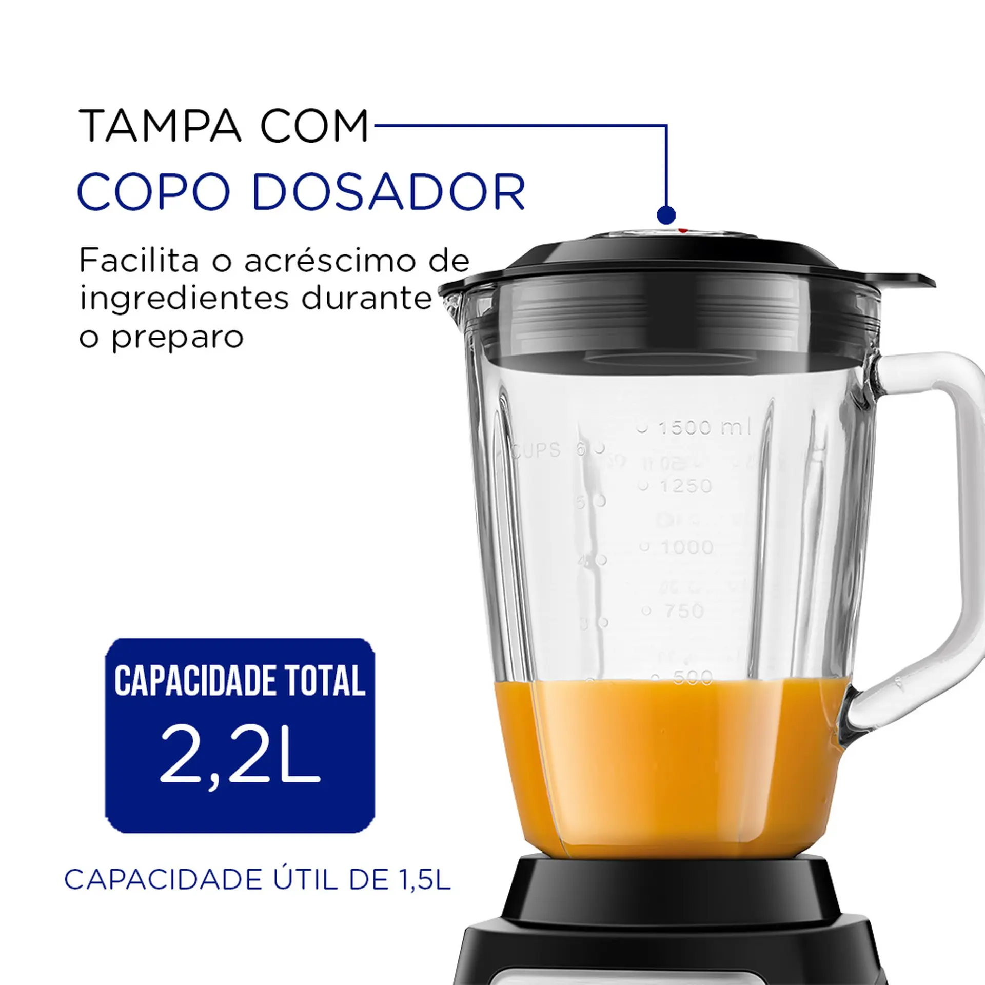 Liquidificador Mondial Turbo Glass L-1400-GI 2,2L 12 Velocidades 1400W - Preto/Inox - 110 Volts
