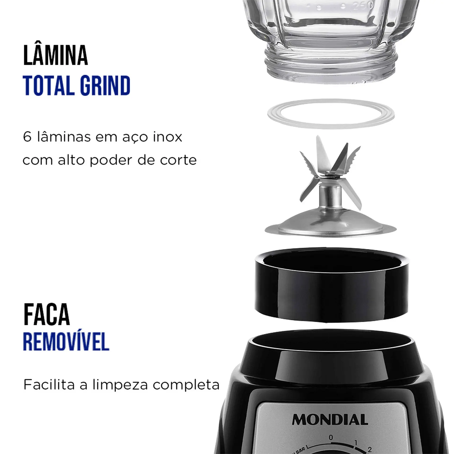 Liquidificador Mondial Turbo Glass L-1400-GI 2,2L 12 Velocidades 1400W - Preto/Inox - 110 Volts