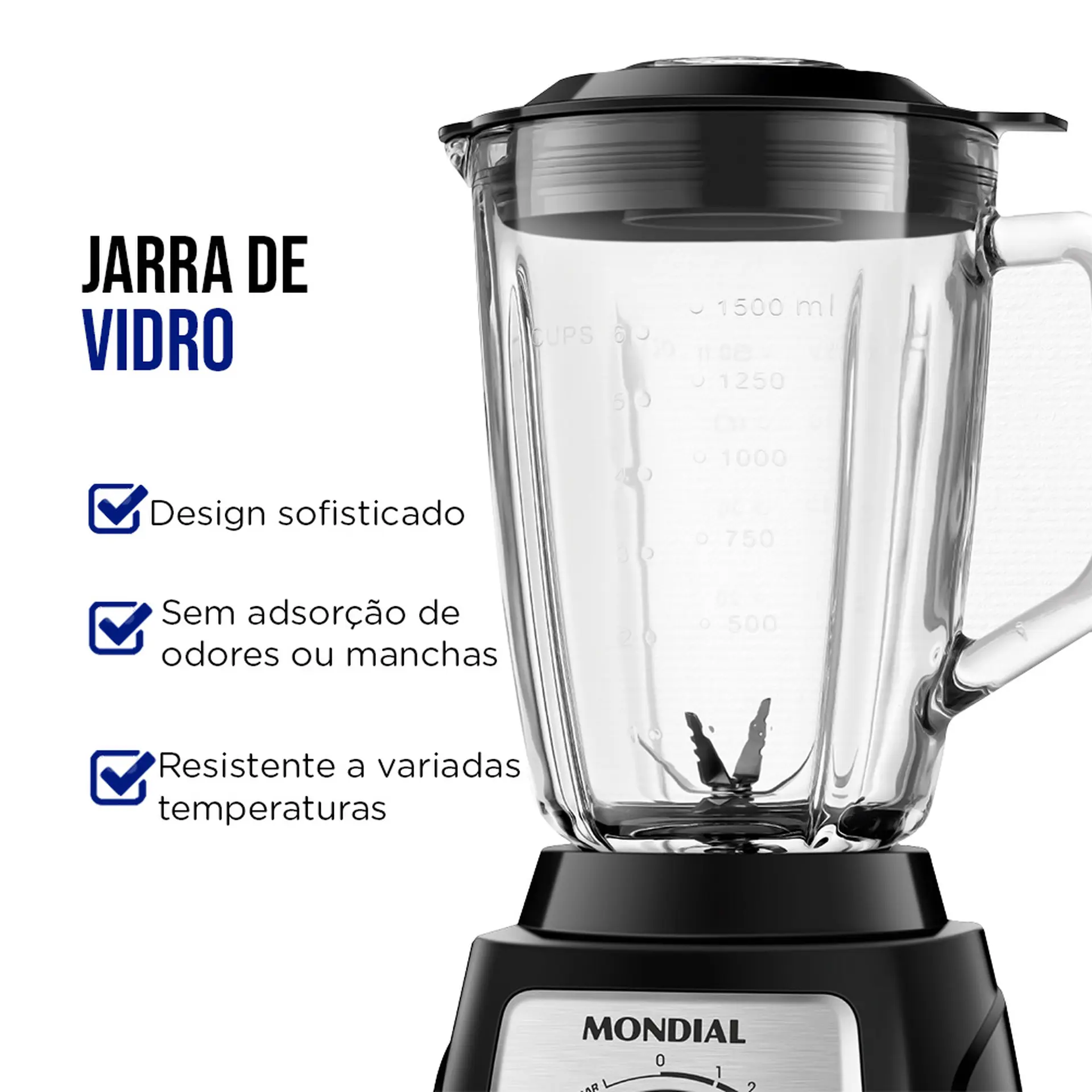Liquidificador Mondial Turbo Glass L-1400-GI 2,2L 12 Velocidades 1400W - Preto/Inox - 110 Volts