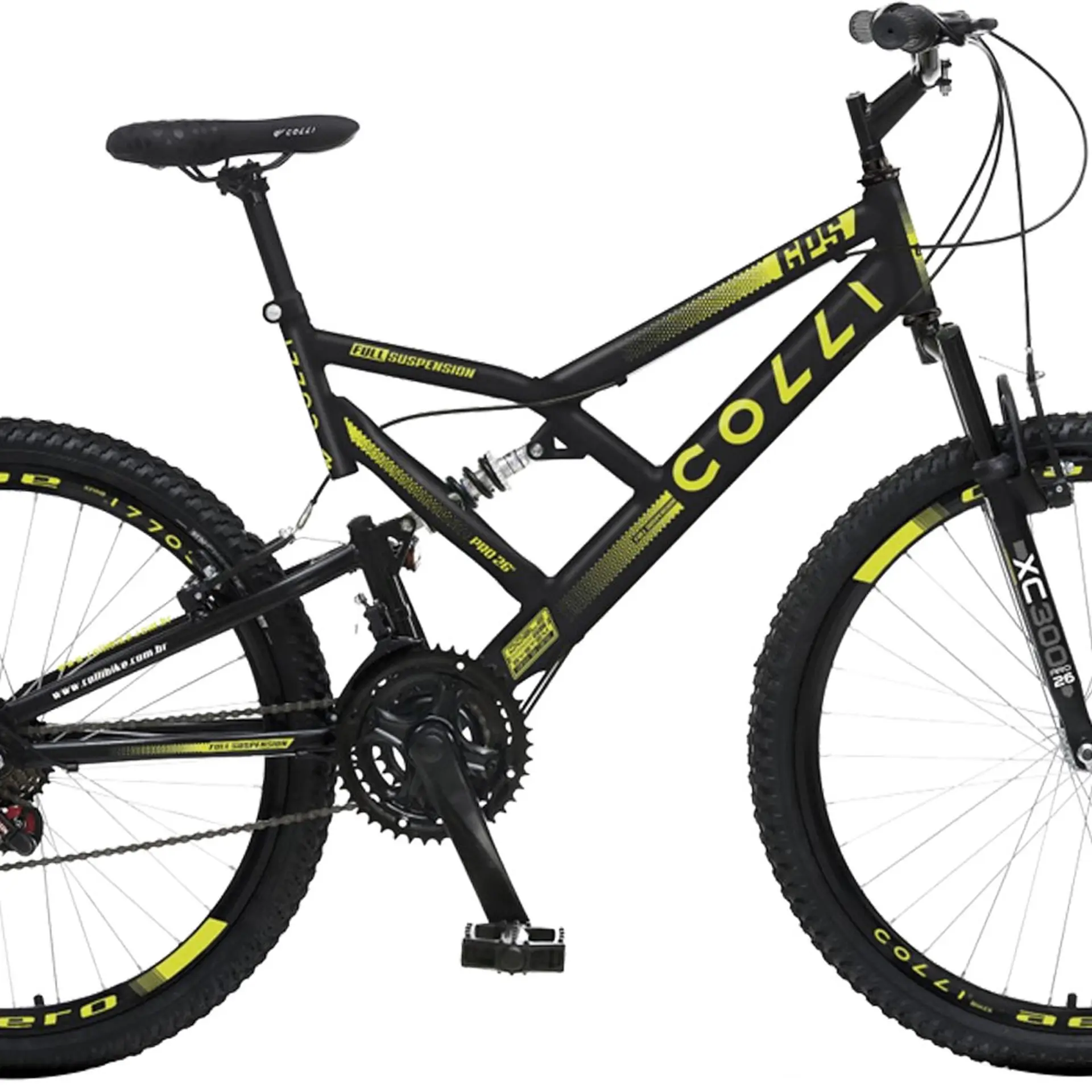 Bicicleta Aro 26 Colli GPS 21 Marchas Freio V-Brake em Aço Carbono - Preto e Amarelo Neon