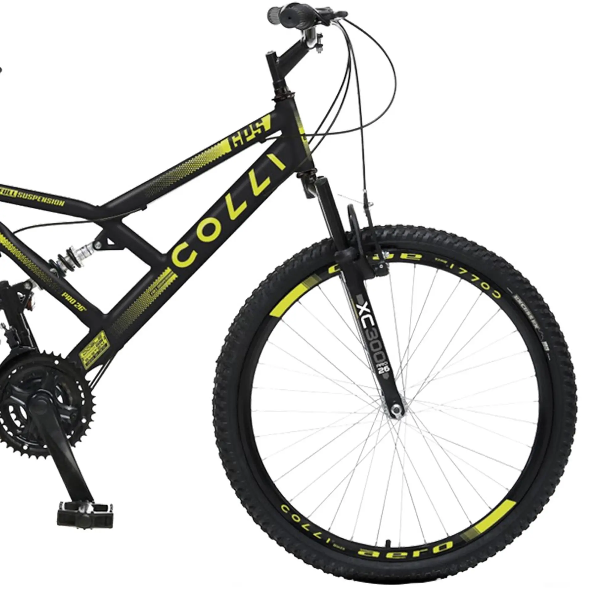 Bicicleta Aro 26 Colli GPS 21 Marchas Freio V-Brake em Aço Carbono - Preto e Amarelo Neon