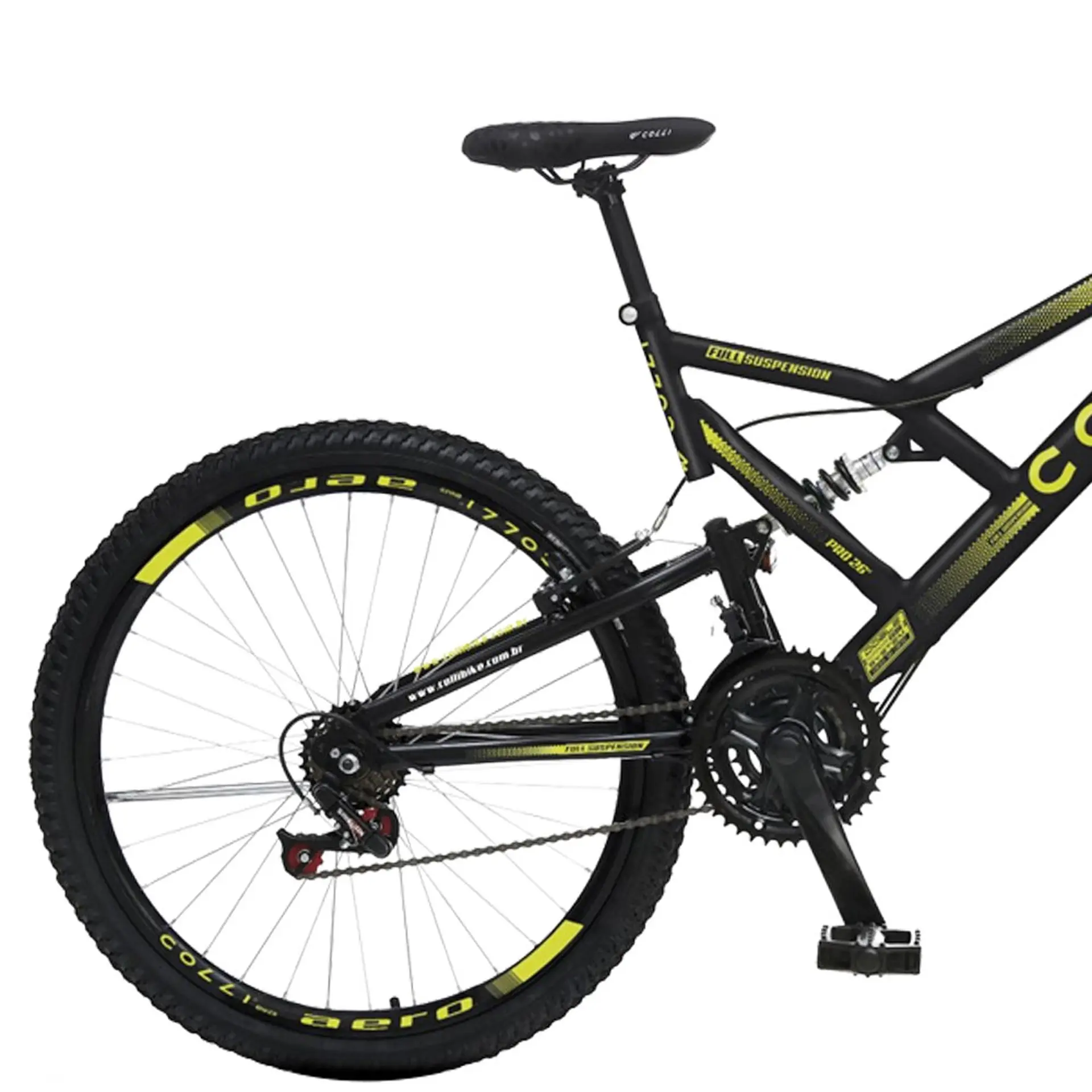 Bicicleta Aro 26 Colli GPS 21 Marchas Freio V-Brake em Aço Carbono - Preto e Amarelo Neon