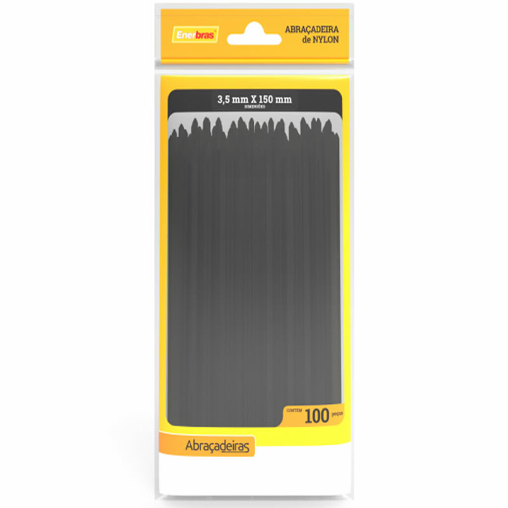 Abraçadeira Plástica Enerbras 3,5 x 150mm Preto A35-E150P - Pacote com 100 Unidades