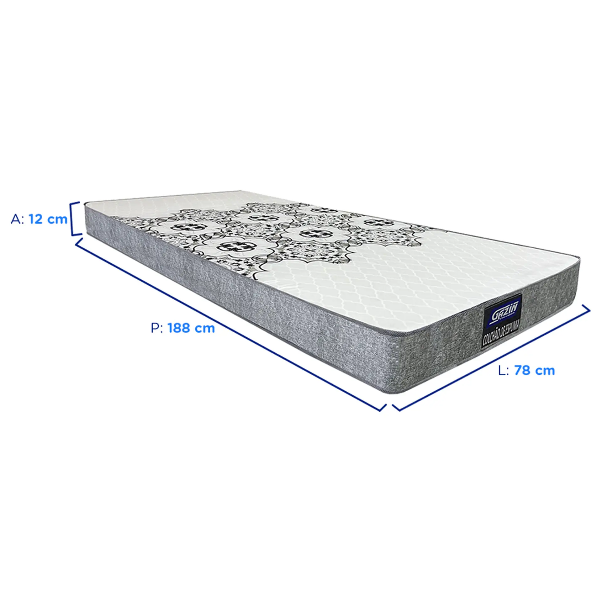 Colchão Solteiro de Espuma D20 Gazin Dunas 78x188 Double Face - Cinza