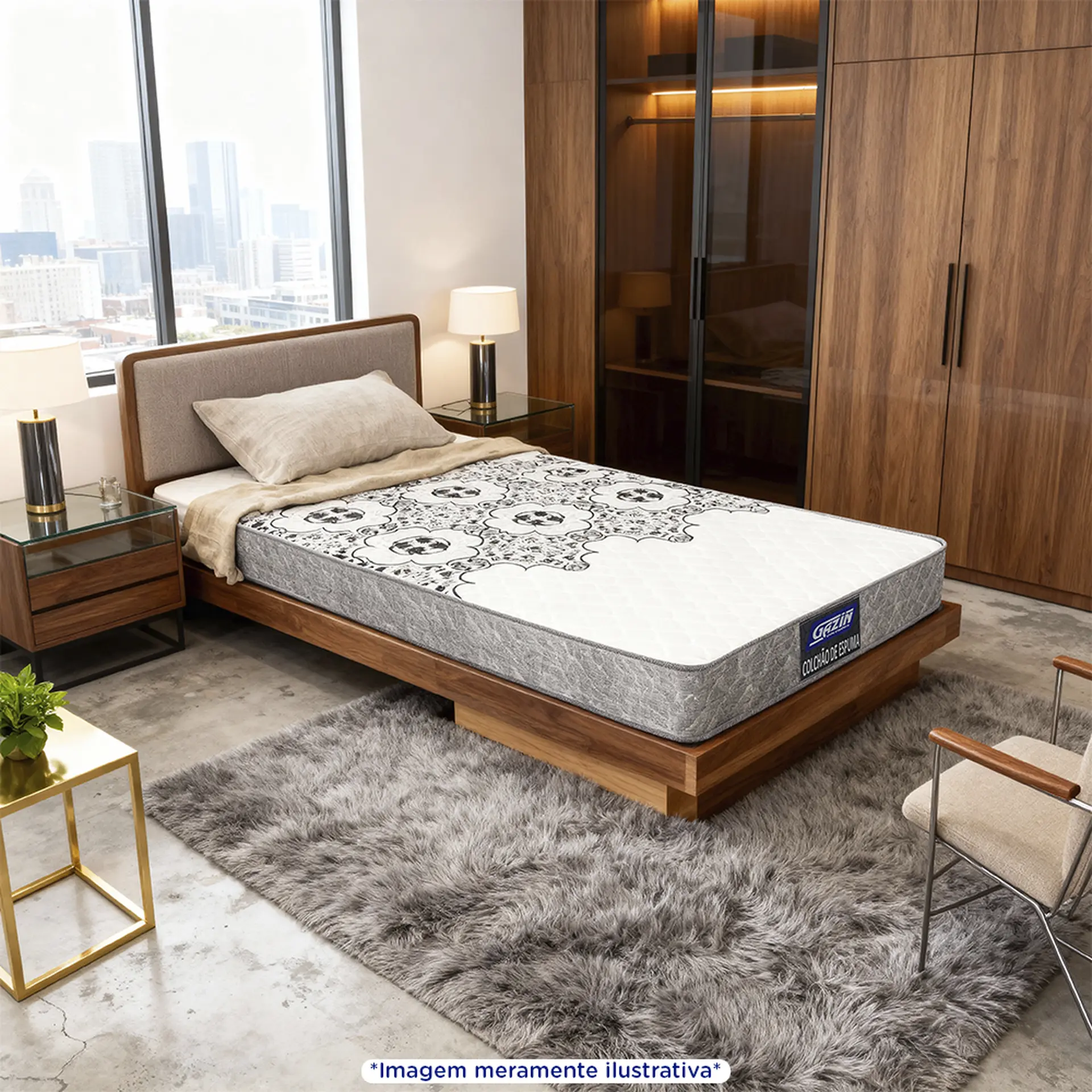 Colchão Solteiro de Espuma D20 Gazin Dunas 78x188 Double Face - Cinza