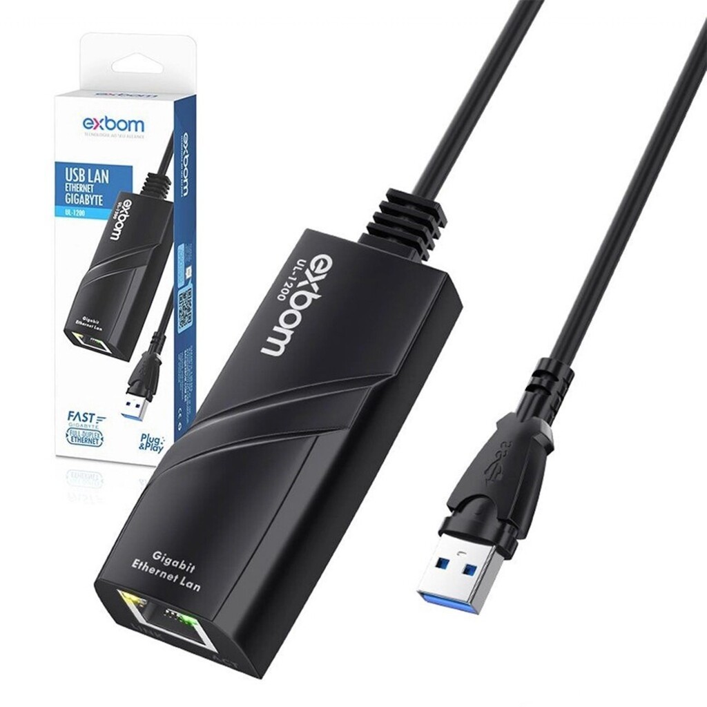 Adaptador USB 3.0 A-Macho - Rede RJ45 10/100/1000 Exbom - UL-1200 - 4167