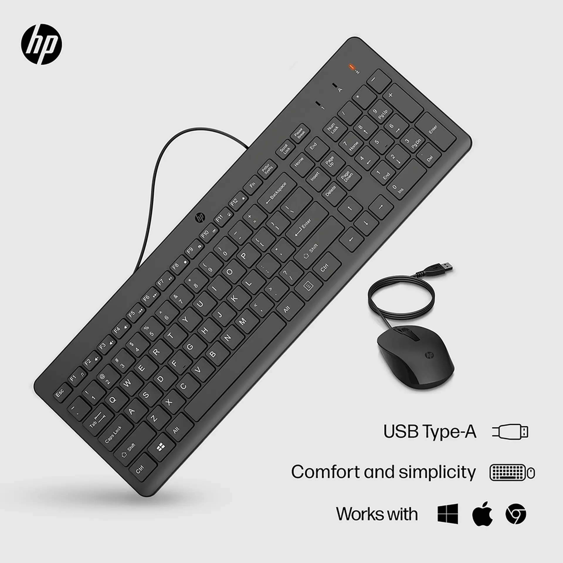 Kit Teclado e Mouse HP 150 LED USB com Fio - Preto - Bivolt