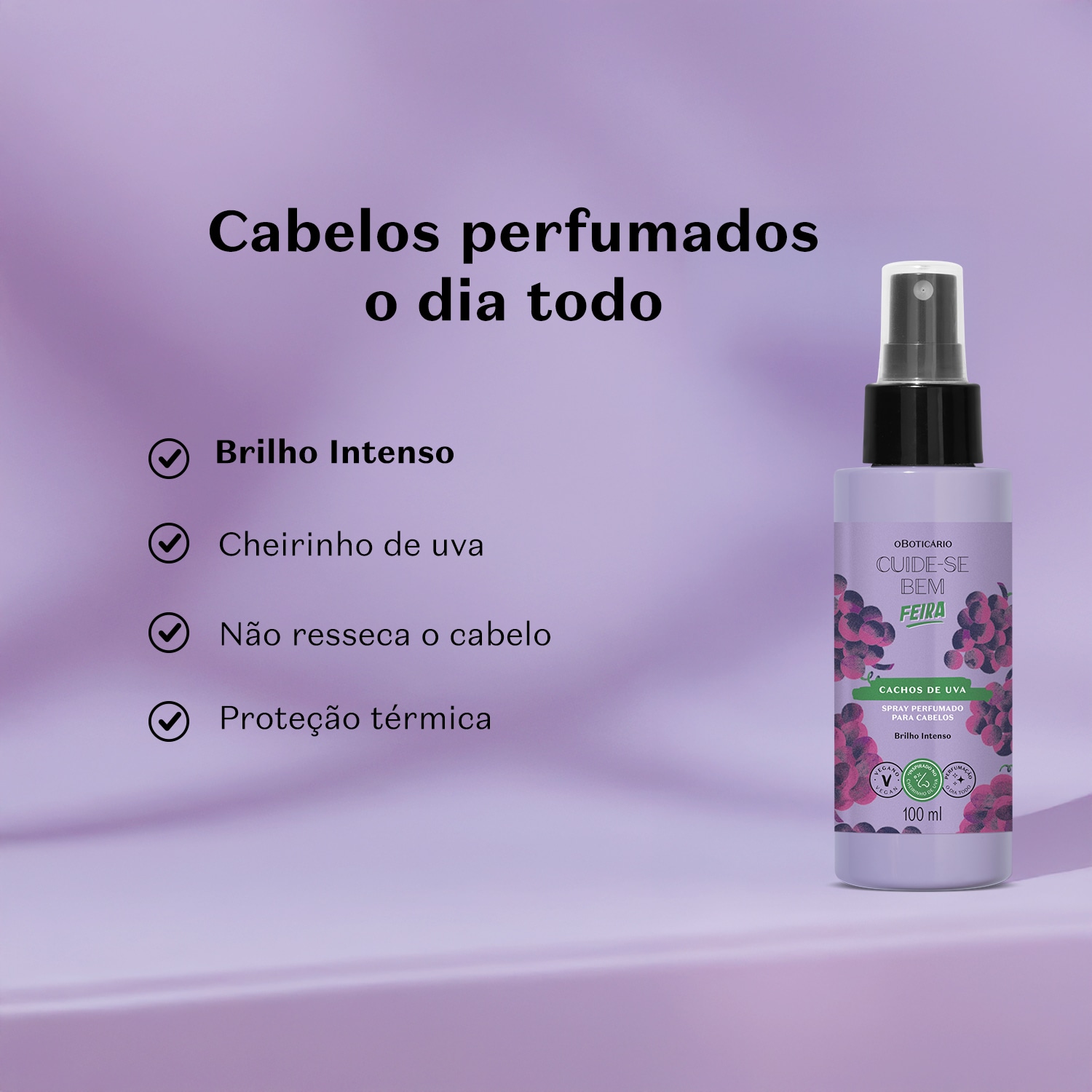 Spray Perfumado Para Cabelos Cuide-se Bem Feira Cachos de Uva 100ml