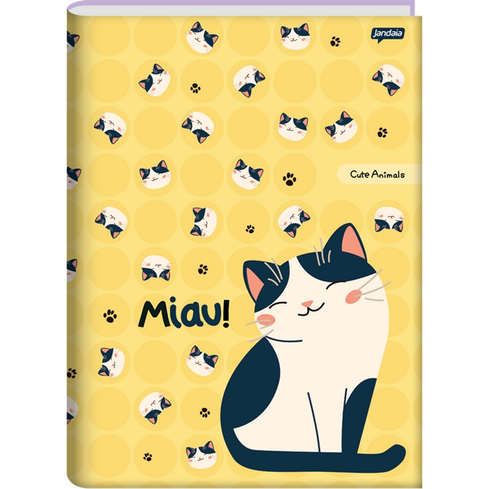 Caderno Brochura Capa Dura Costurado 80 Fls 140x200 Cute Animals Gato Unitário Jandaia 7276177