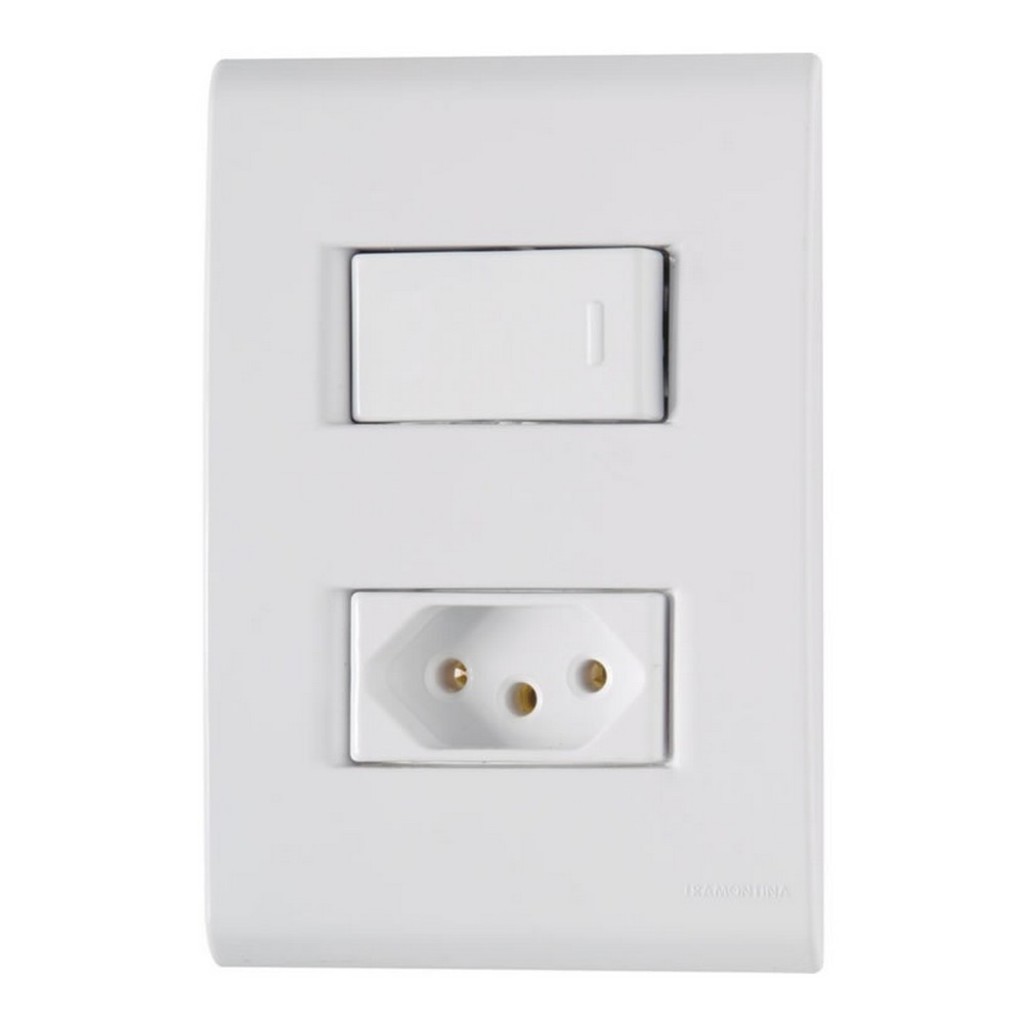 Interruptor 1 Simples 10A Tramontina Liz 57170/264 com 1 Tomada 10A + Espelho 4x2 Branco