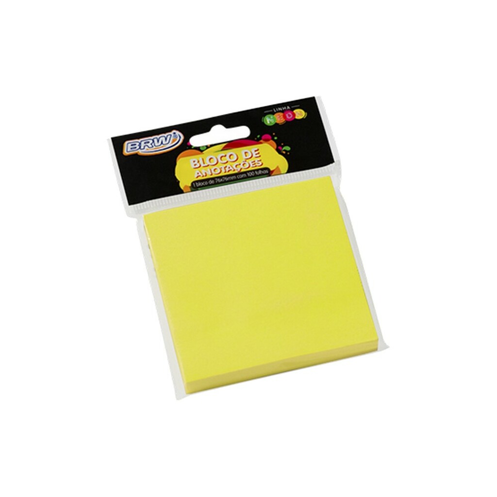 Bloco de Notas Adesivo 76x76mm com 1 Bloco de 100 Folhas Amarelo Neon - BRW - BA7675