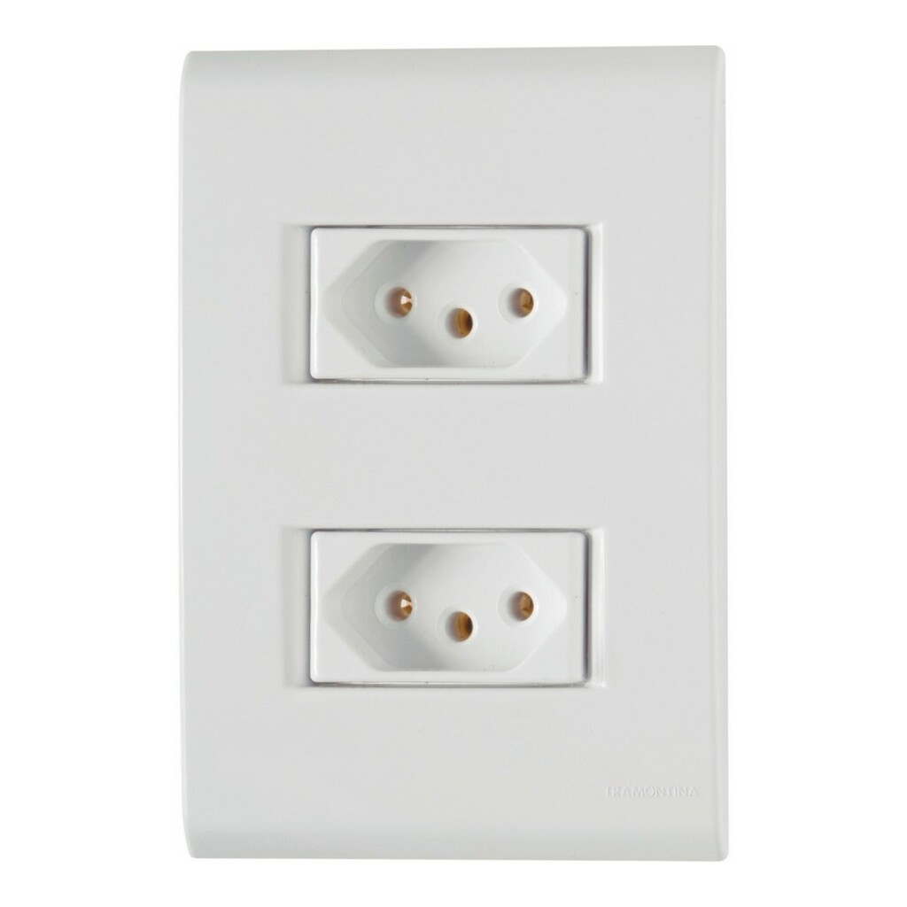Tomada 2 Pinos + Terra 20A Liz Dupla com Espelho 4x2 Branco Tramontina - 57170/066