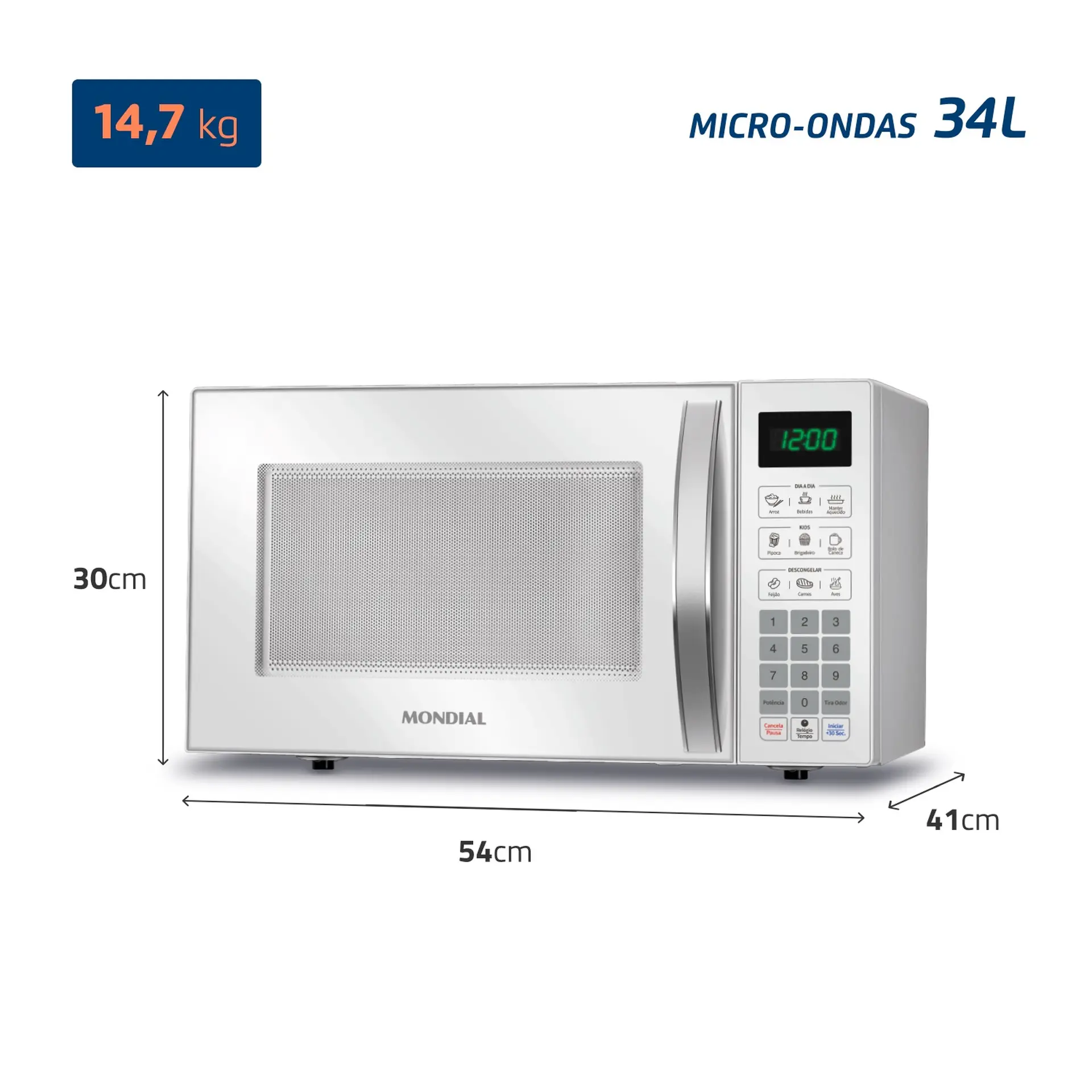 Micro-ondas de Bancada Mondial 34L 1400W Função Tira Odor MO0234 - Branco - 110 Volts