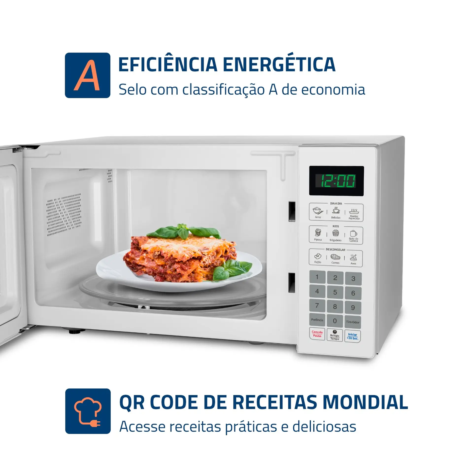Micro-ondas de Bancada Mondial 34L 1400W Função Tira Odor MO0234 - Branco - 110 Volts