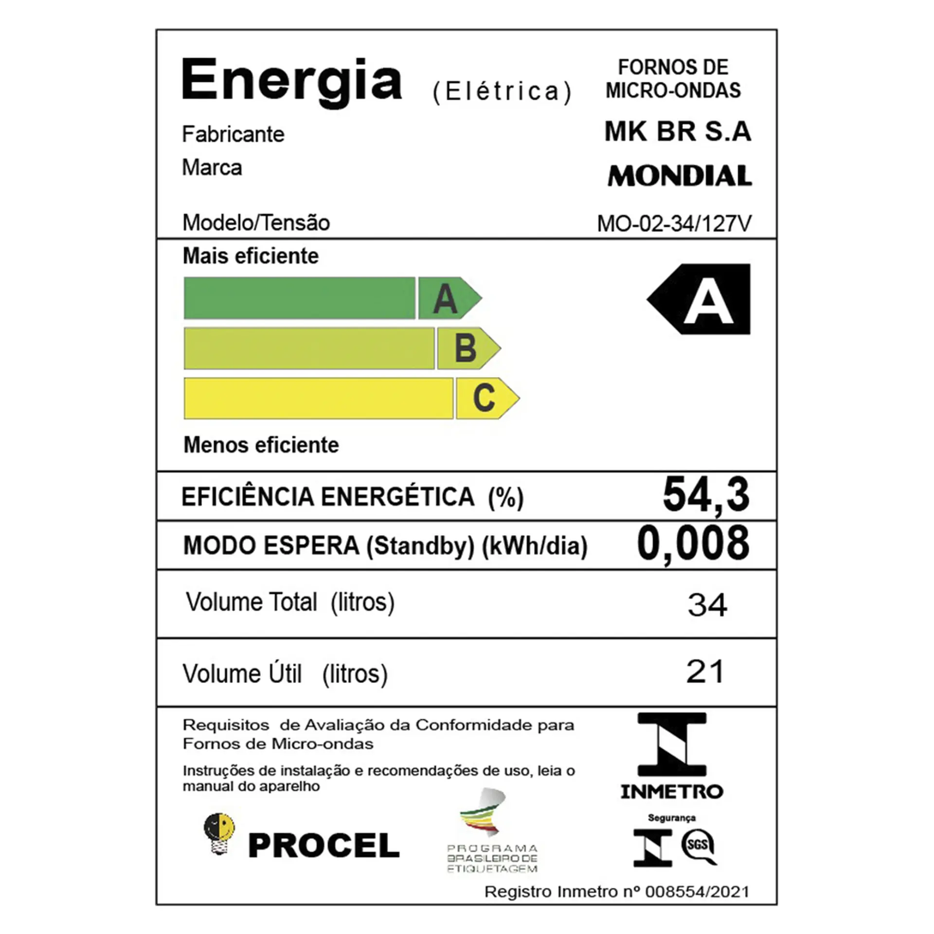 Micro-ondas de Bancada Mondial 34L 1400W Função Tira Odor MO0234 - Branco - 110 Volts