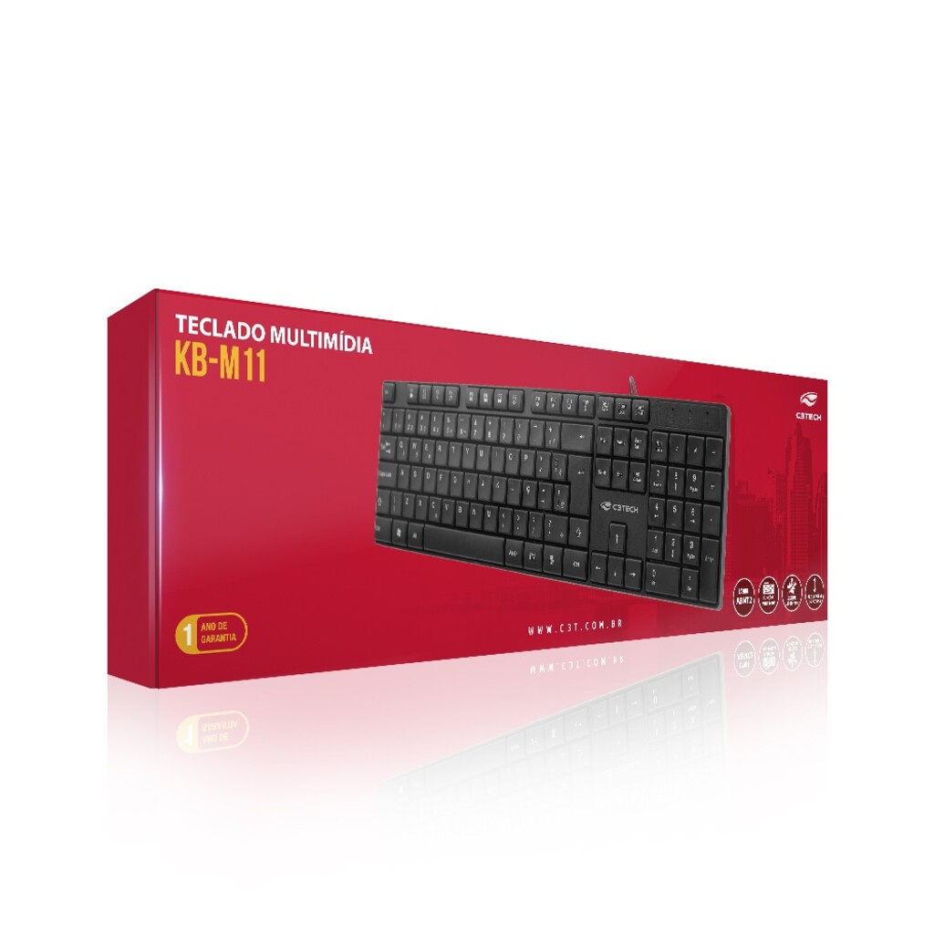 Teclado USB Multimídia Slim C3tech Preto - KB-M11BK