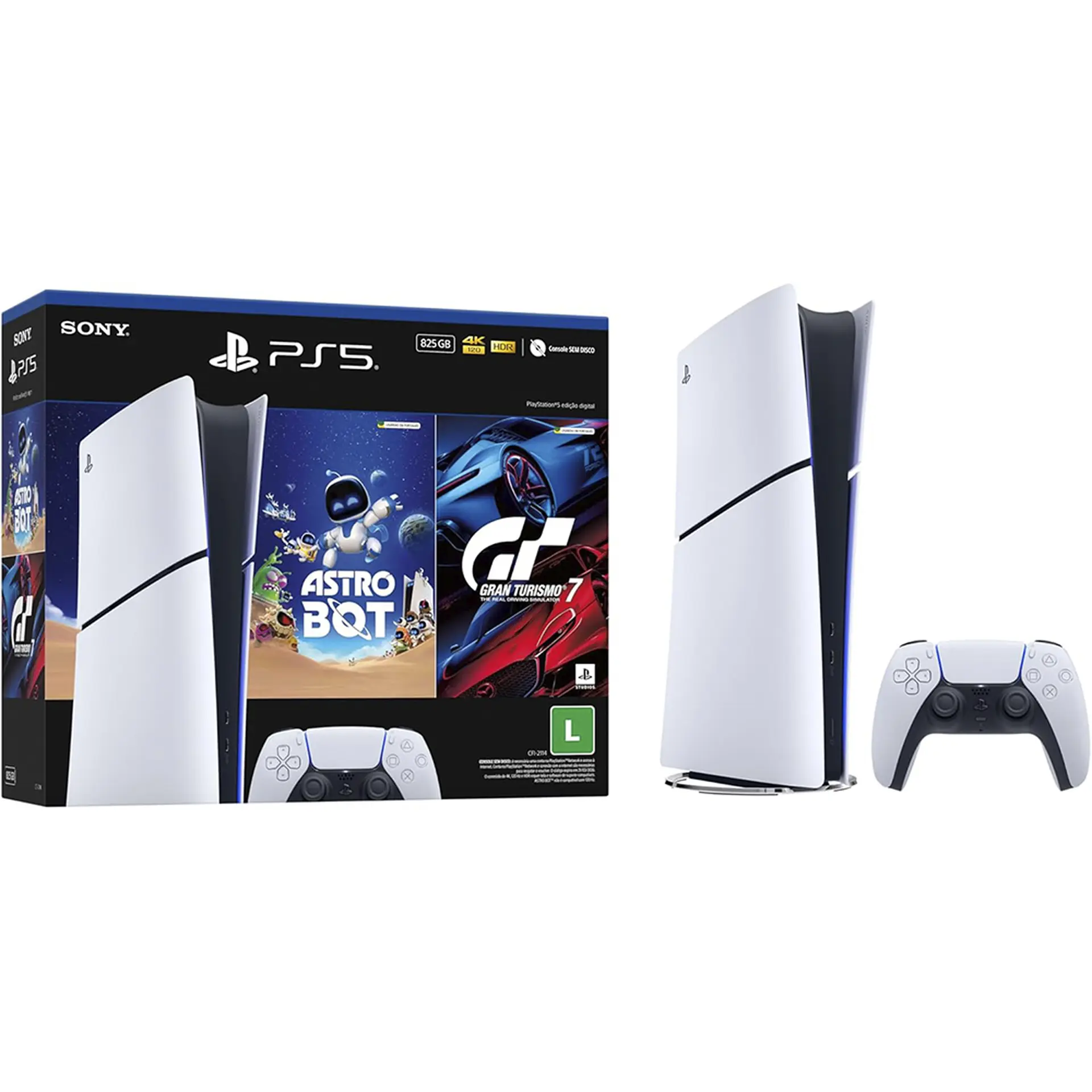 Console PlayStation 5 Slim Digital 825GB SSD + 2 Jogos 1 Controle DualSense - Branco/Preto - Bivolt