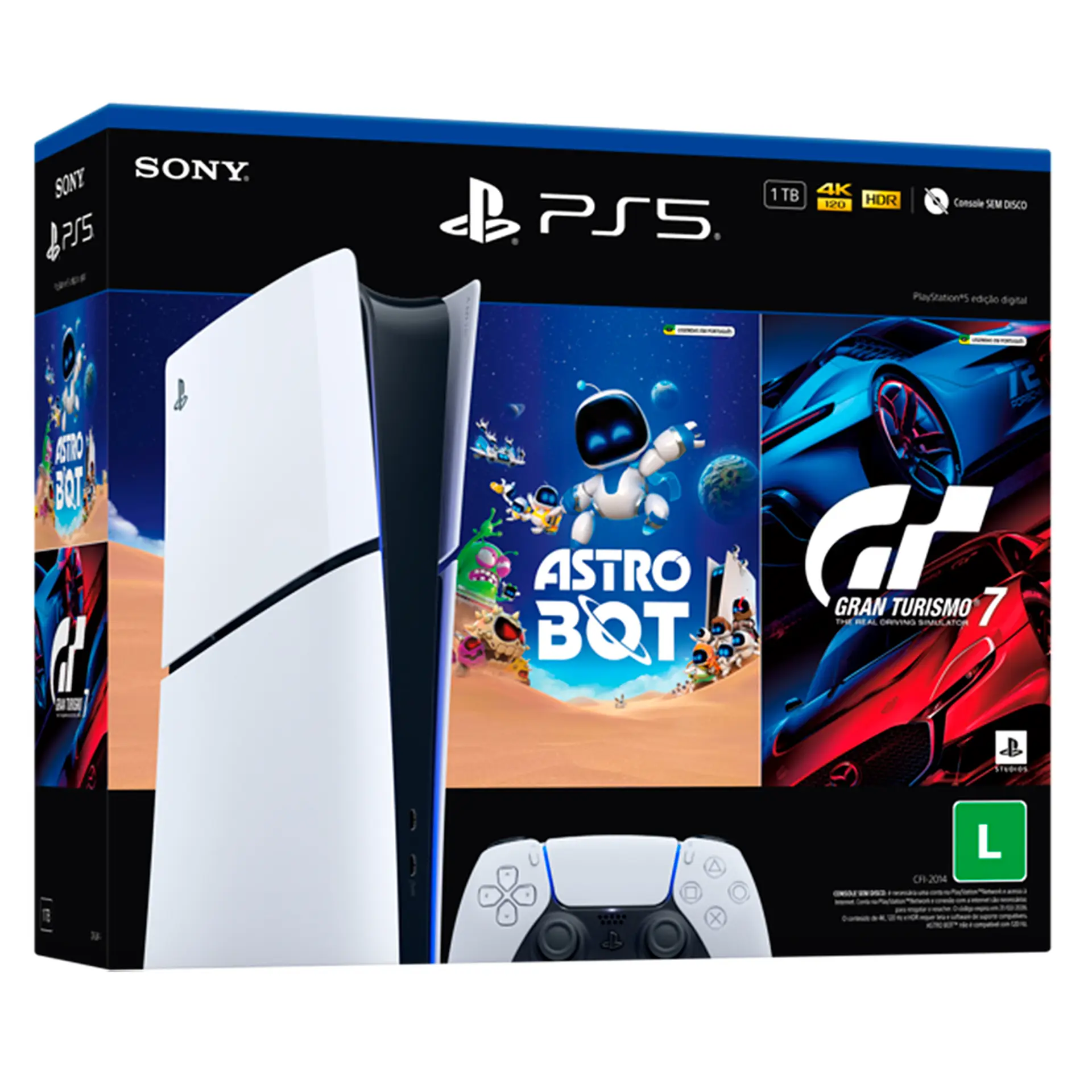 Console PlayStation 5 Slim Digital 825GB SSD + 2 Jogos 1 Controle DualSense - Branco/Preto - Bivolt