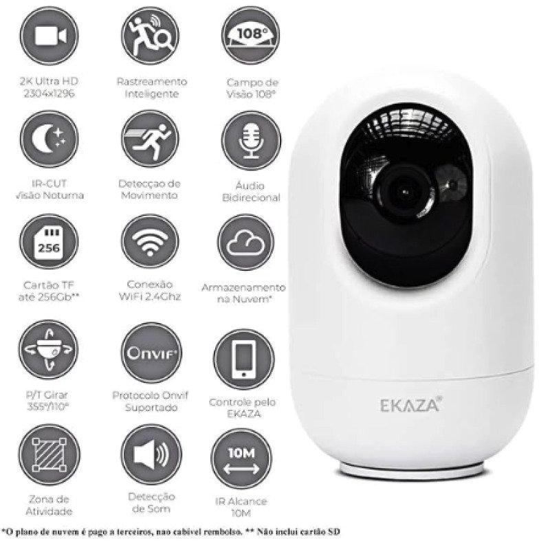 Câmera Wi-Fi Full HD Interna Inteligente Giratória Ekaza EKGDT4117