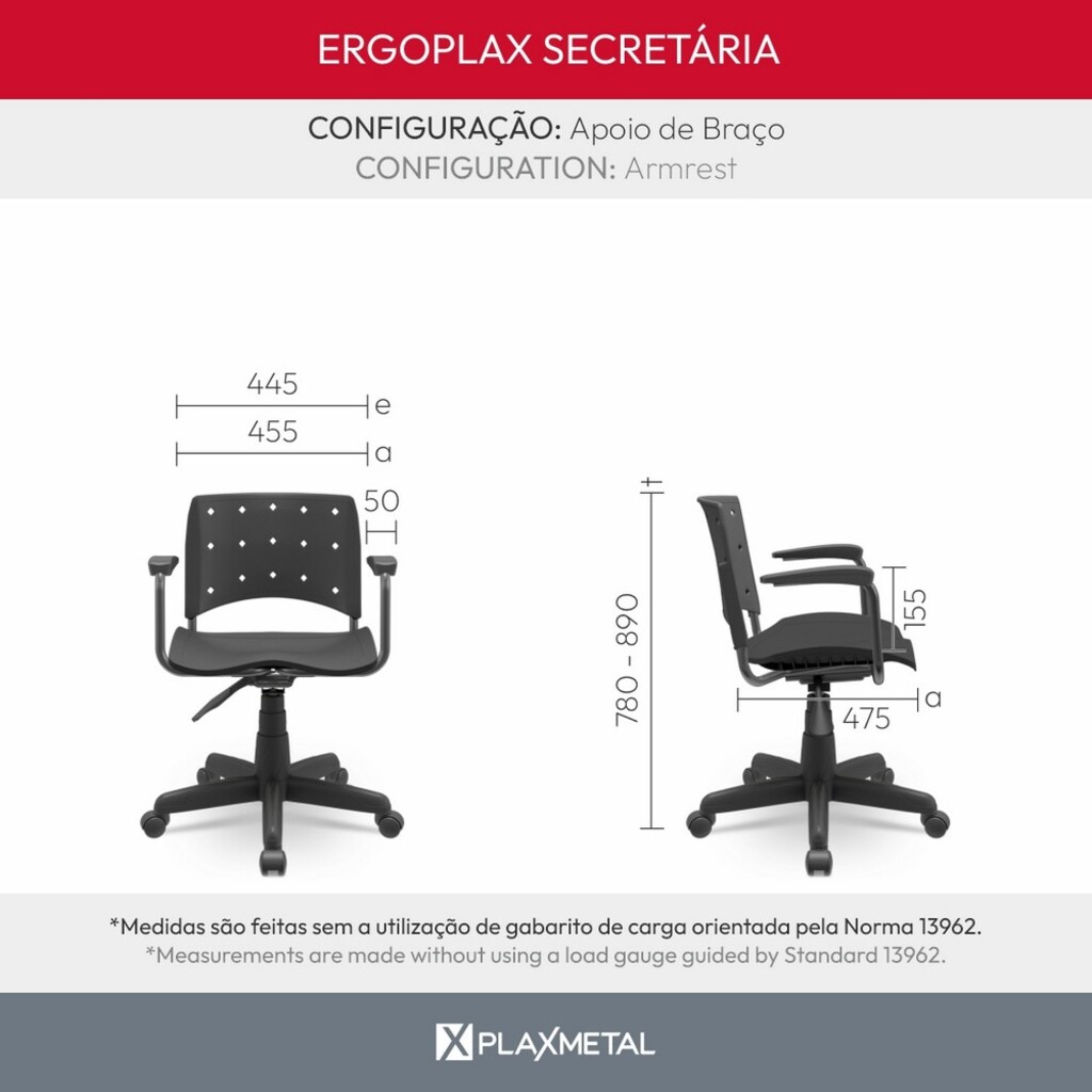 Cadeira Giratória com Braço Preto Ergoplax Plaxmetal - 33970121131