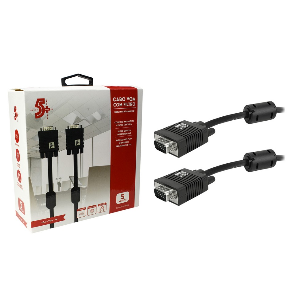 Cabo VGA Macho x Macho com Filtro 5m 5+ 0189574