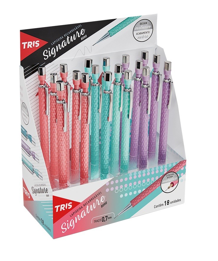 Lapiseira TRIS Signature Boho 0.7 mm Estrutura Metálica e Antideslizante com Borracha Unidade Sortido