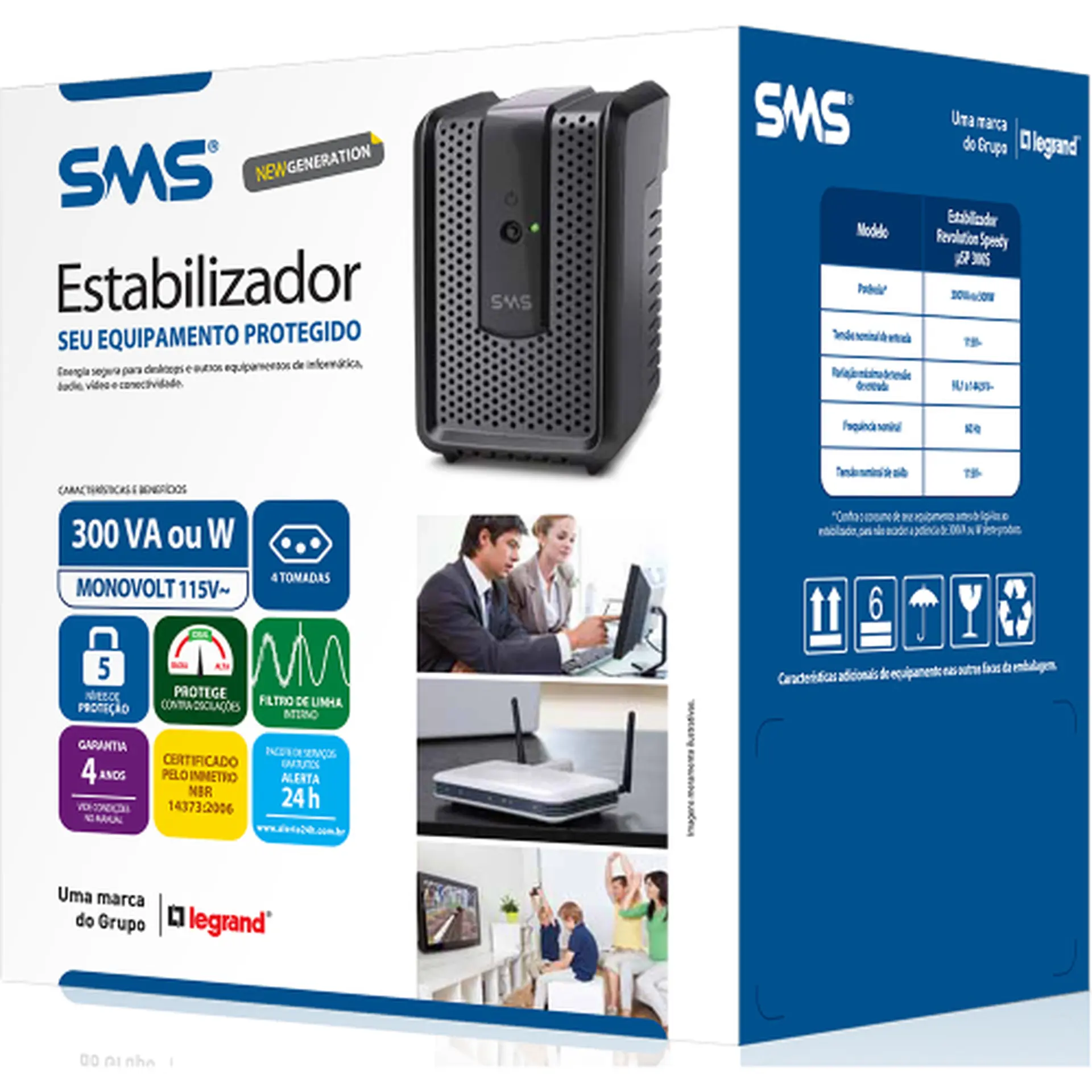 Estabilizador SMS Revolution Speedy 300VA 4 Tomadas Filtro de Linha 16520 - Grafite - 110 Volts