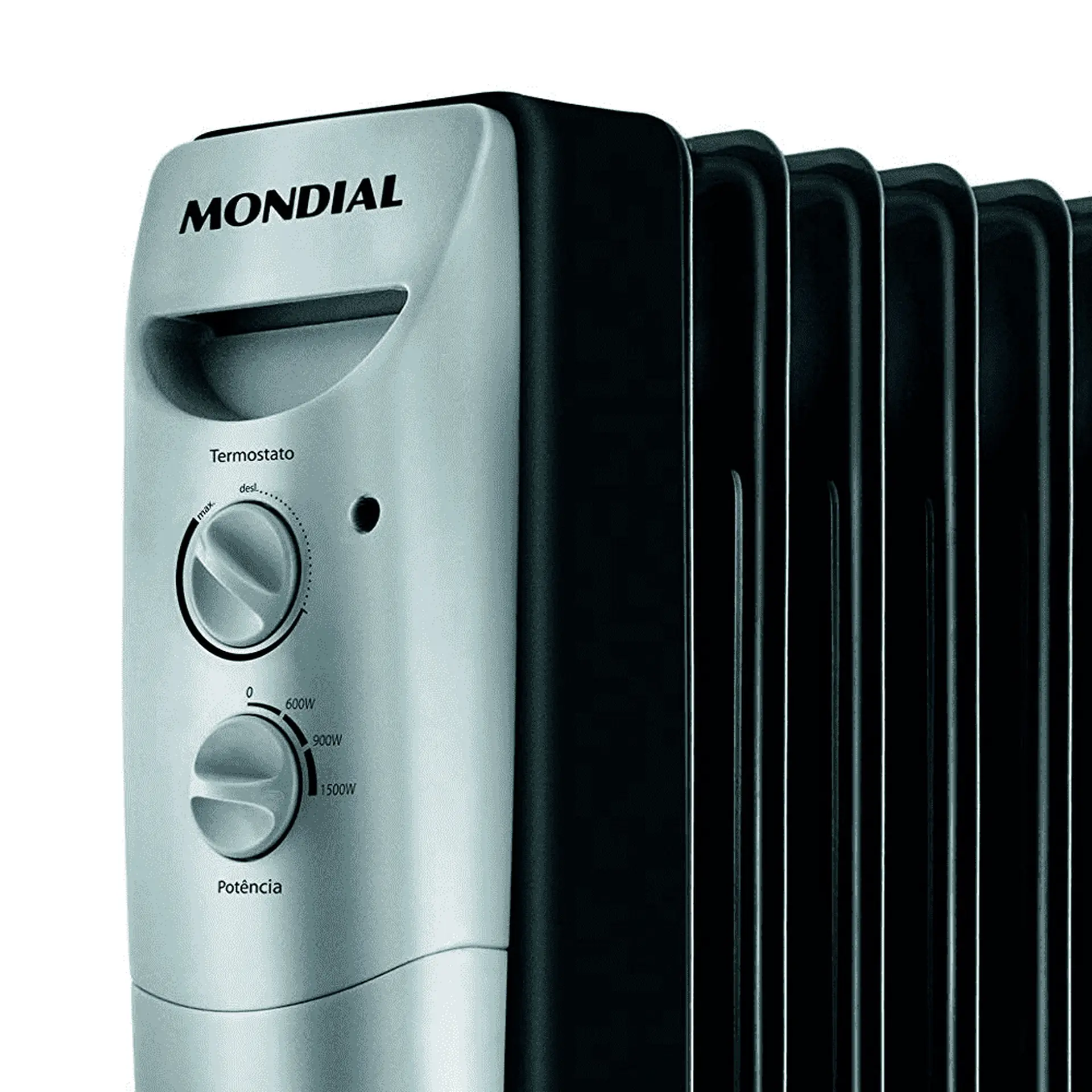 Aquecedor de Ar a Óleo A6 Mondial 1500W com 3 Níveis de Aquecimento - Preto/Prata - 110 Volts
