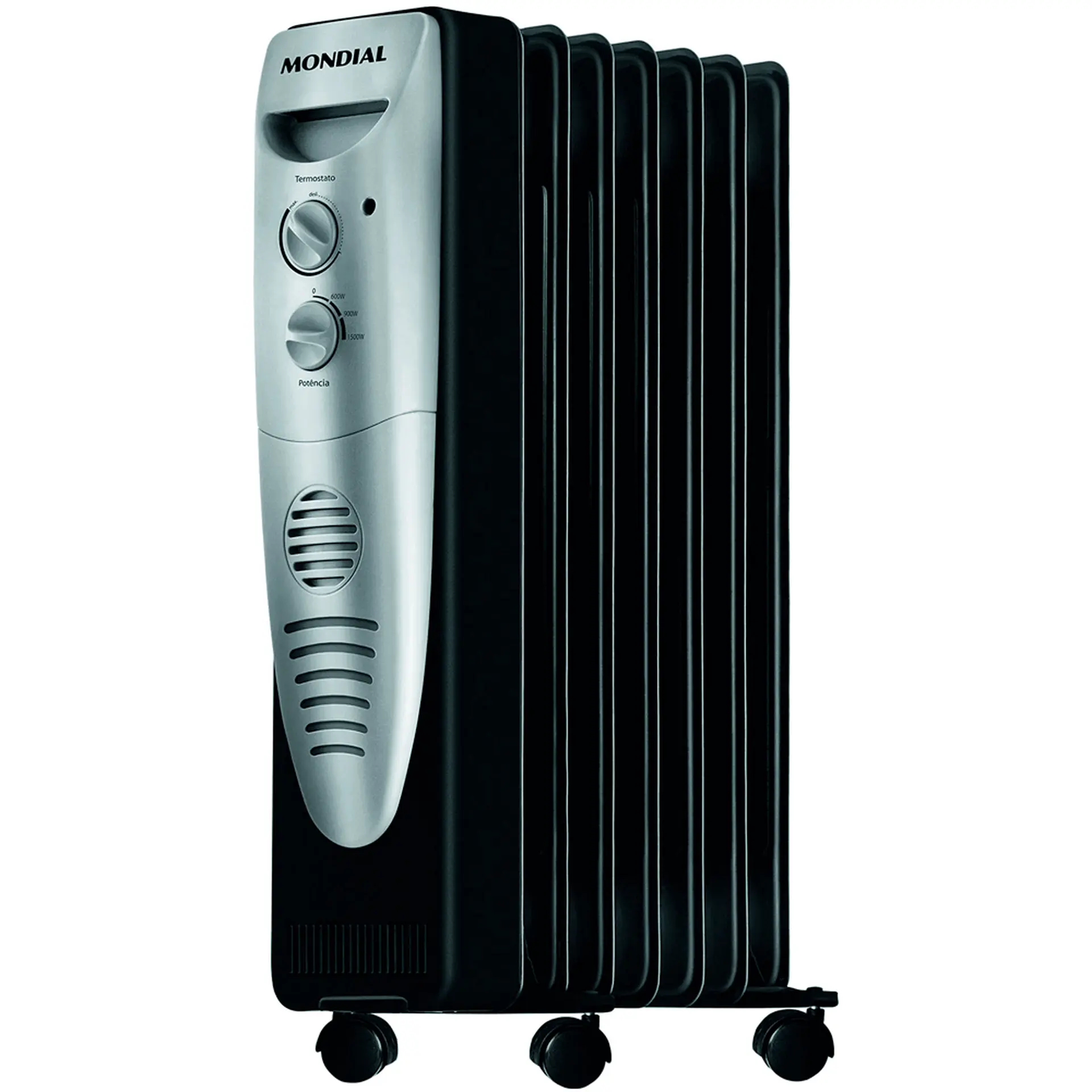 Aquecedor de Ar a Óleo A6 Mondial 1500W com 3 Níveis de Aquecimento - Preto/Prata - 110 Volts