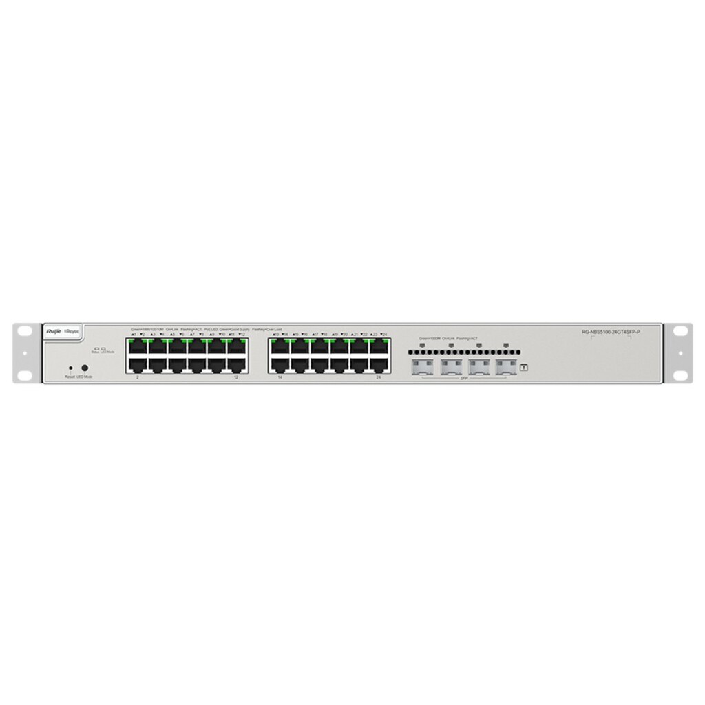 Switch PoE+ Gerenciável L3 Ruijie | Reyee RG-NBS5100-24GT4SFP-P 24 Portas Gigabit +4 SFP