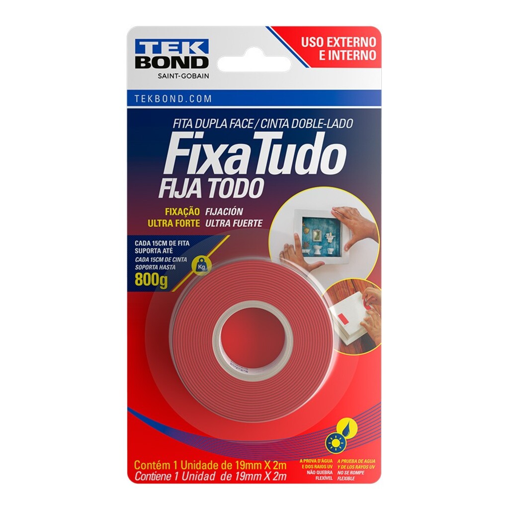 Fita Dupla Face Acrílico 19mm x 2 Metros Unitário Fixa Tudo - TekBond - 78072708209