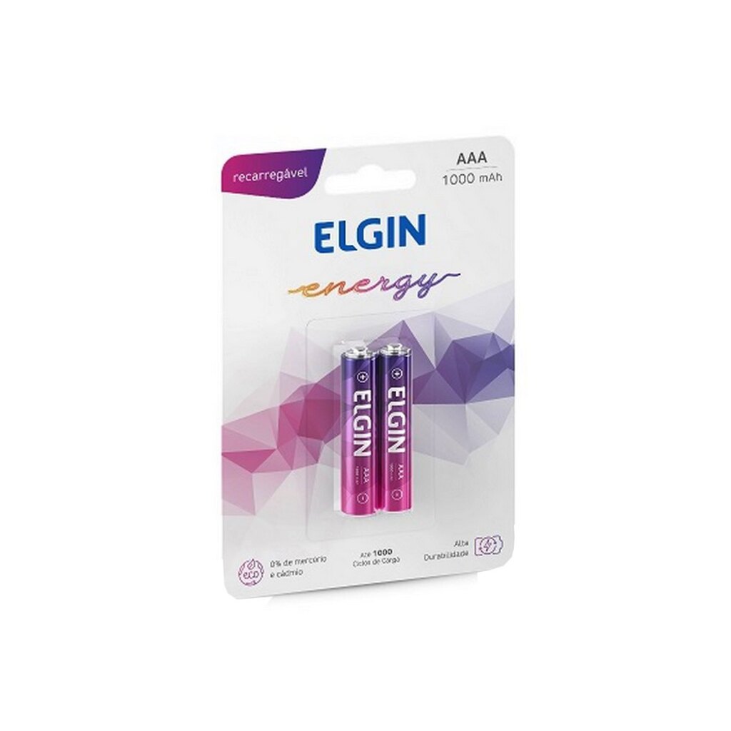 Pilha Recarregável AAA 1000MAH Elgin - 82170 - Blister com 2 Pilhas