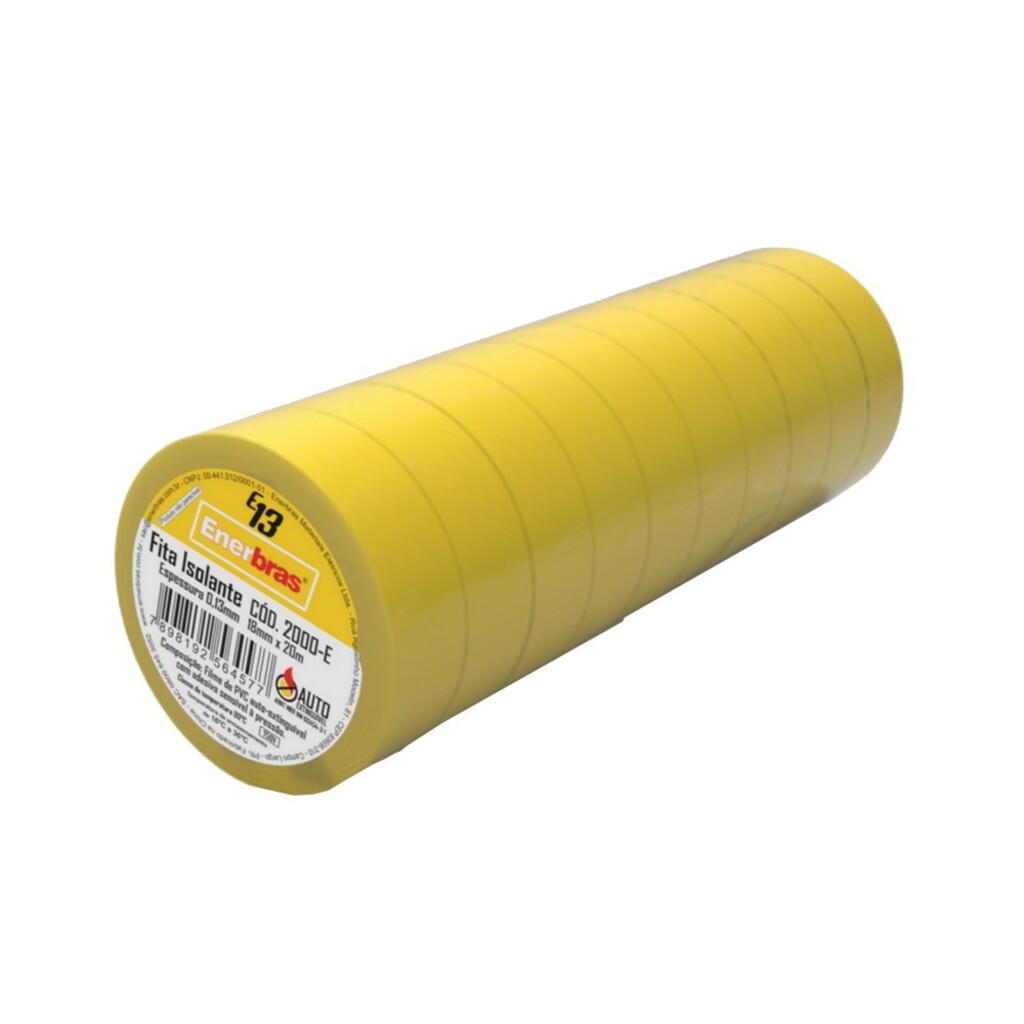 Fita Isolante Autoextinguível  Enerbras 20 Metros Amarelo - Pacote com 10 Fitas Isolantes - 2000-EAM