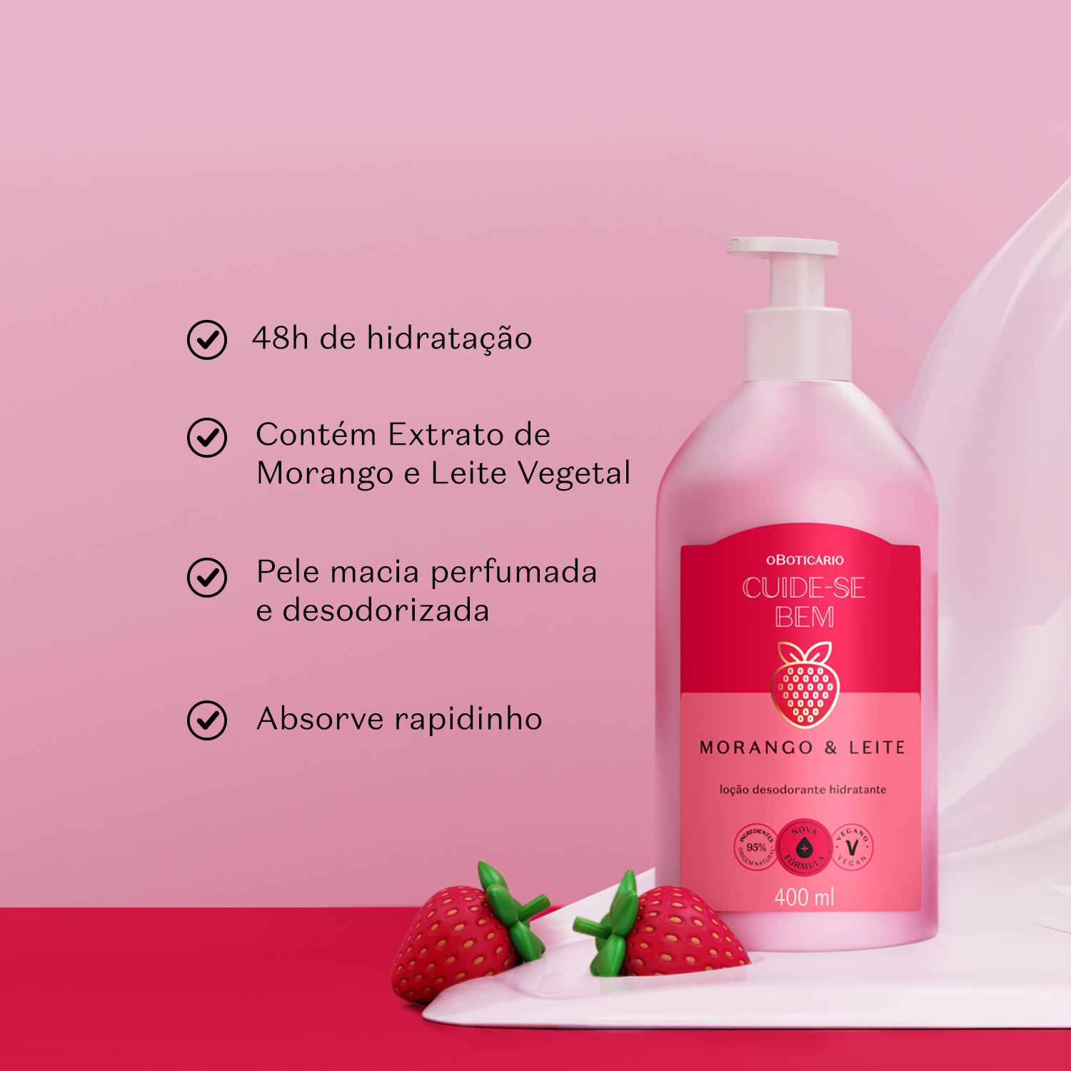Loção Hidratante Desodorante Corporal Cuide-se Bem Morango e Leite 400ml