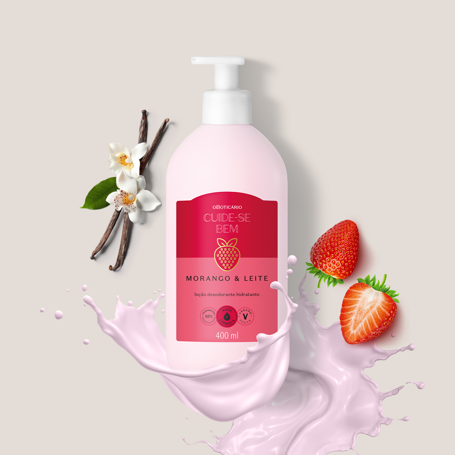 Loção Hidratante Desodorante Corporal Cuide-se Bem Morango e Leite 400ml