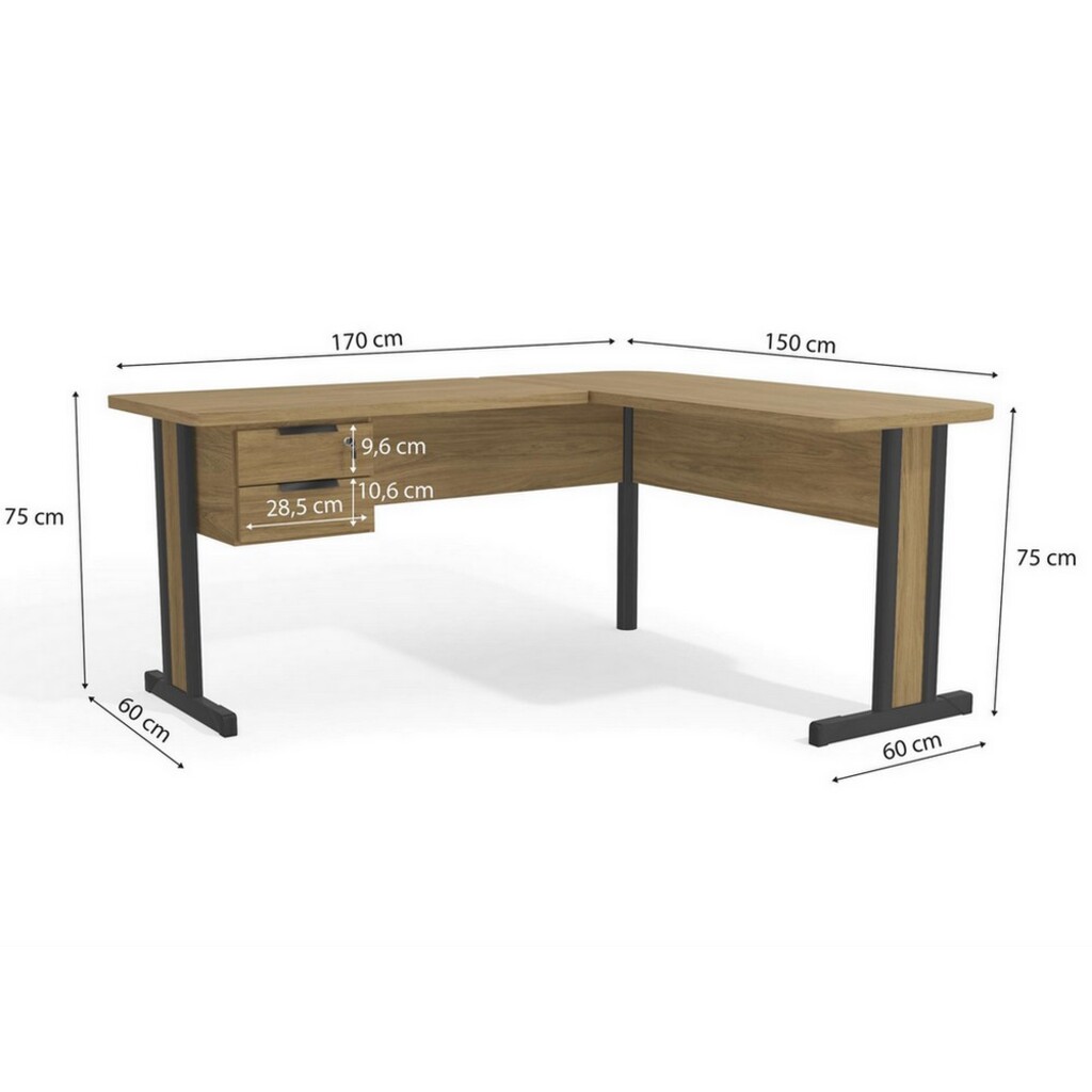 Mesa para Escritório em L 150x170cm Itapuã Kit Office com Chave Kappesberg - 1170A-IT