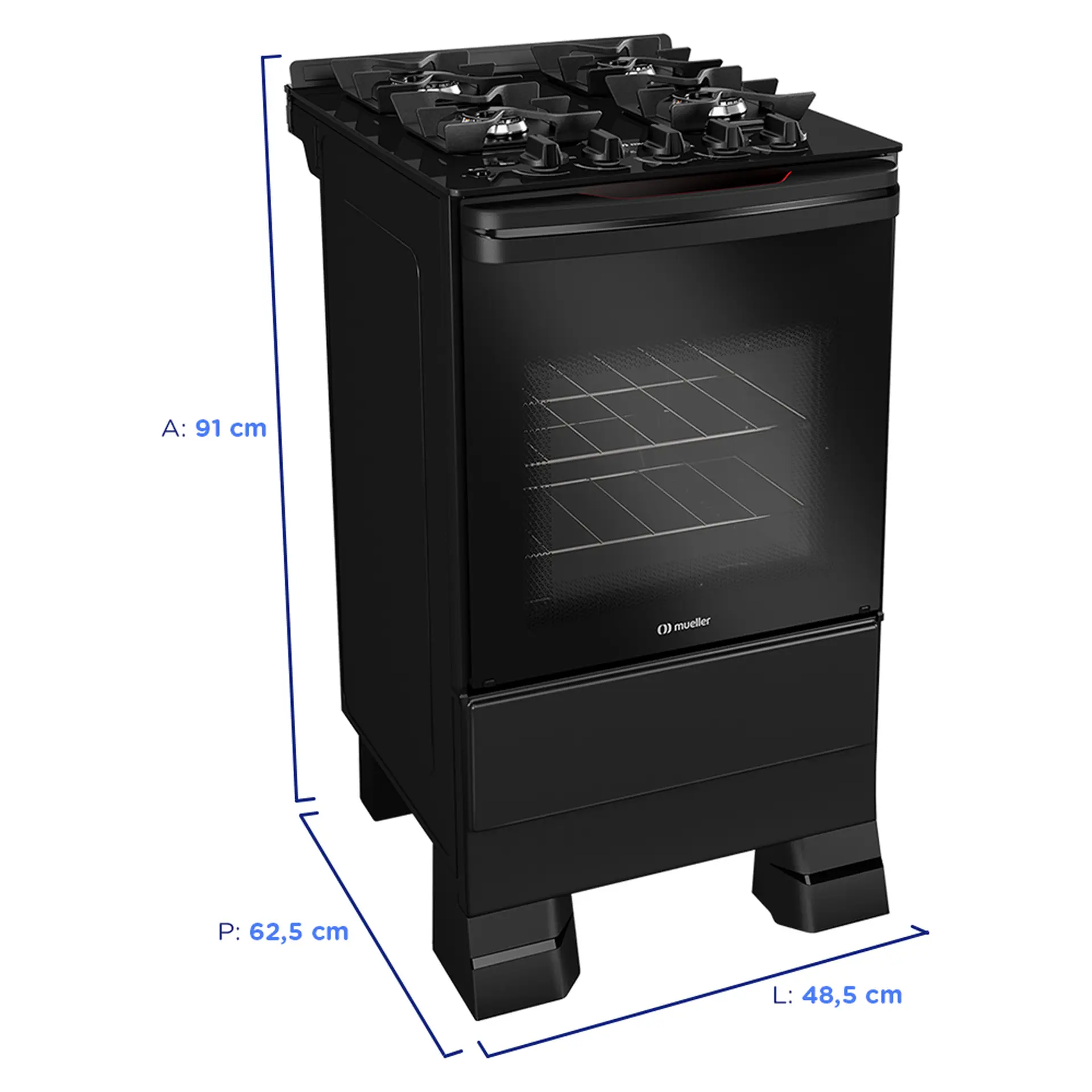 Fogão Mueller MFV4BF 4 Bocas Automático Mesa de Vidro Forno Total Clean - Preto - Bivolt