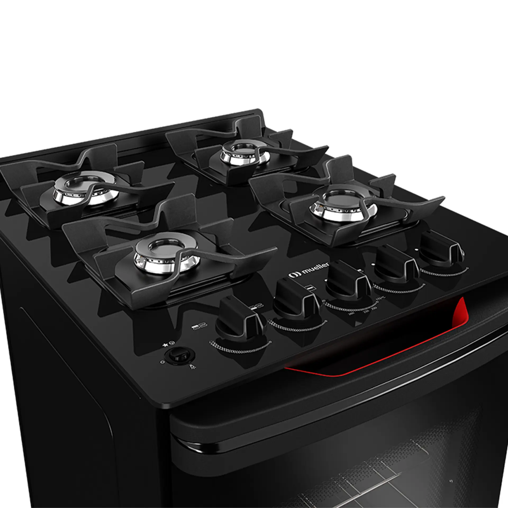 Fogão Mueller MFV4BF 4 Bocas Automático Mesa de Vidro Forno Total Clean - Preto - Bivolt