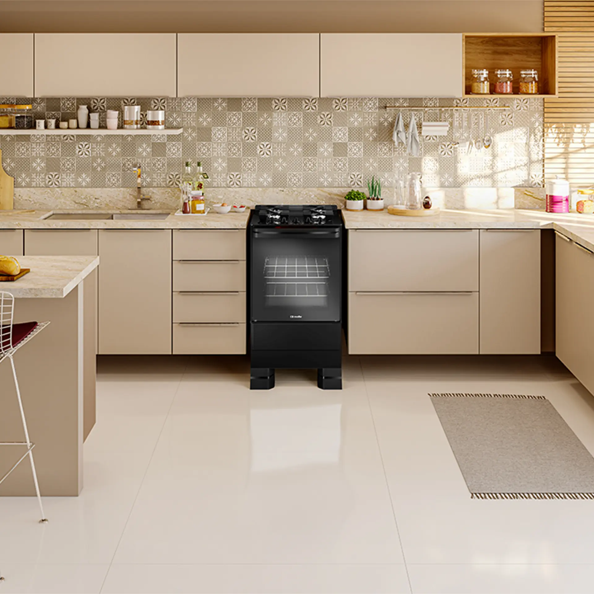 Fogão Mueller MFV4BF 4 Bocas Automático Mesa de Vidro Forno Total Clean - Preto - Bivolt