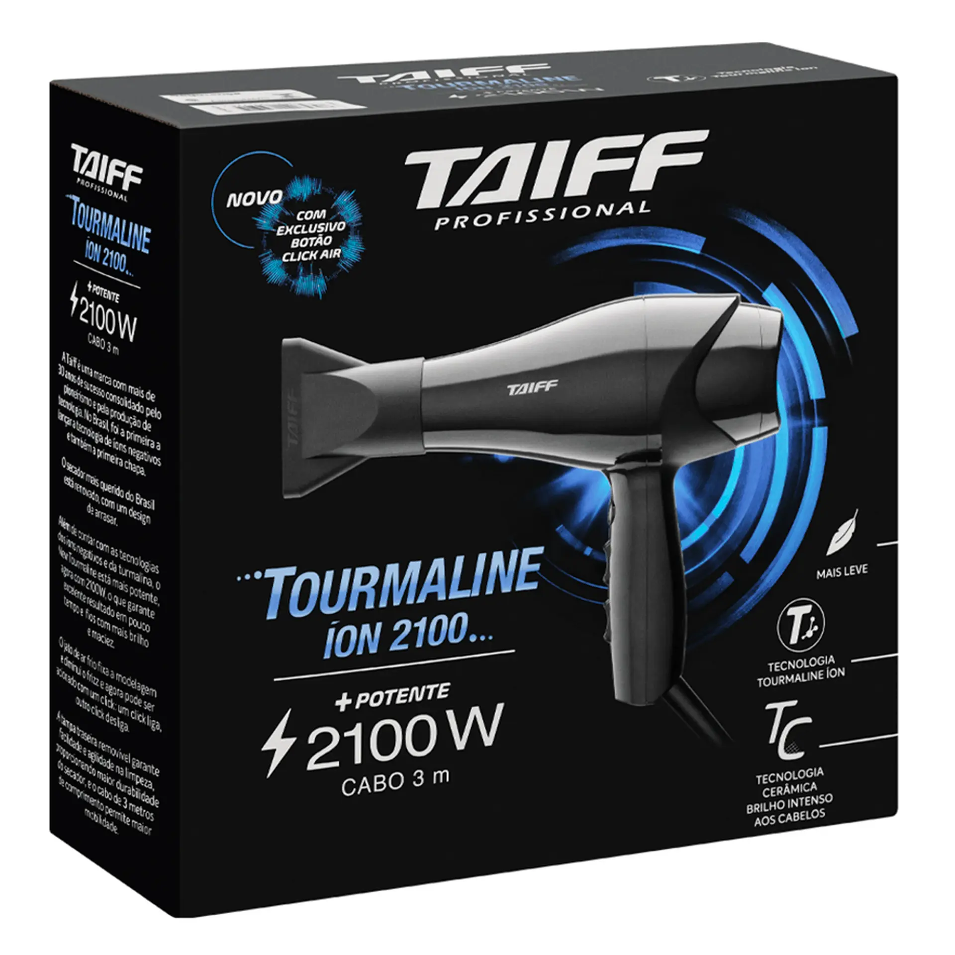 Secador de Cabelo Taiff Tourmaline 4 Temperaturas 2100W - Preto - 110 Volts