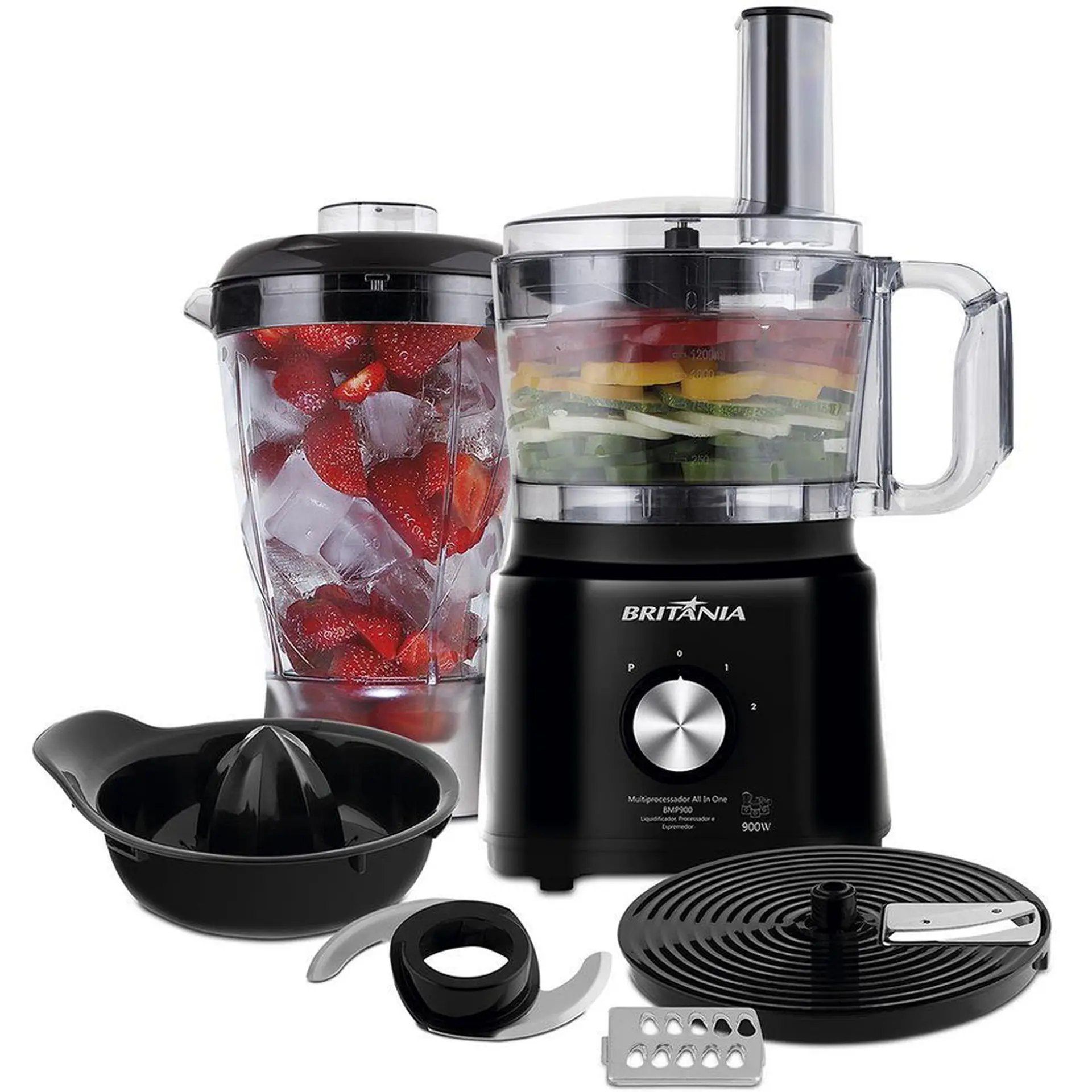 Multiprocessador de alimentos Britânia All In One BMP900P 2 Velocidades 900W - Preto - 110 Volts
