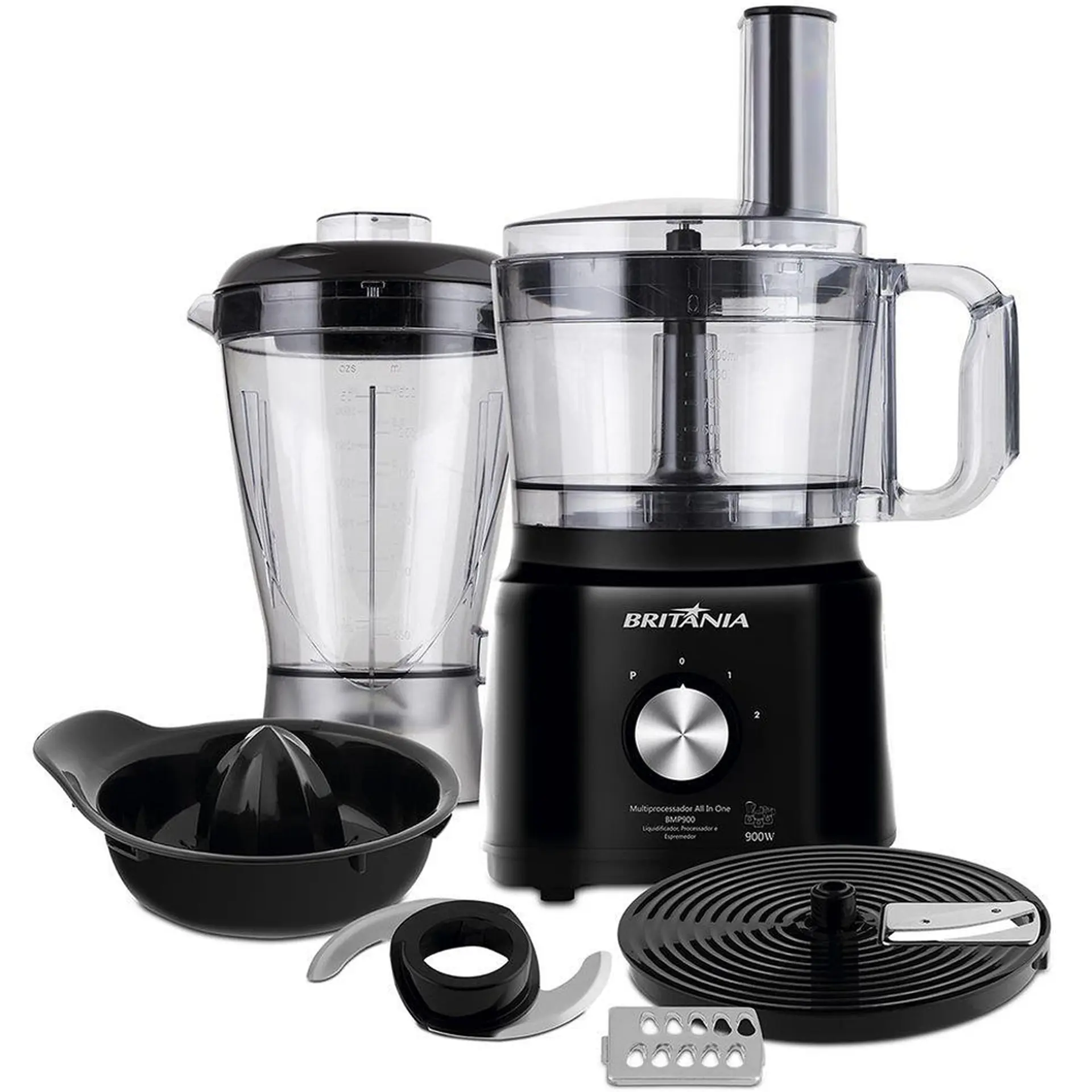Multiprocessador de alimentos Britânia All In One BMP900P 2 Velocidades 900W - Preto - 110 Volts