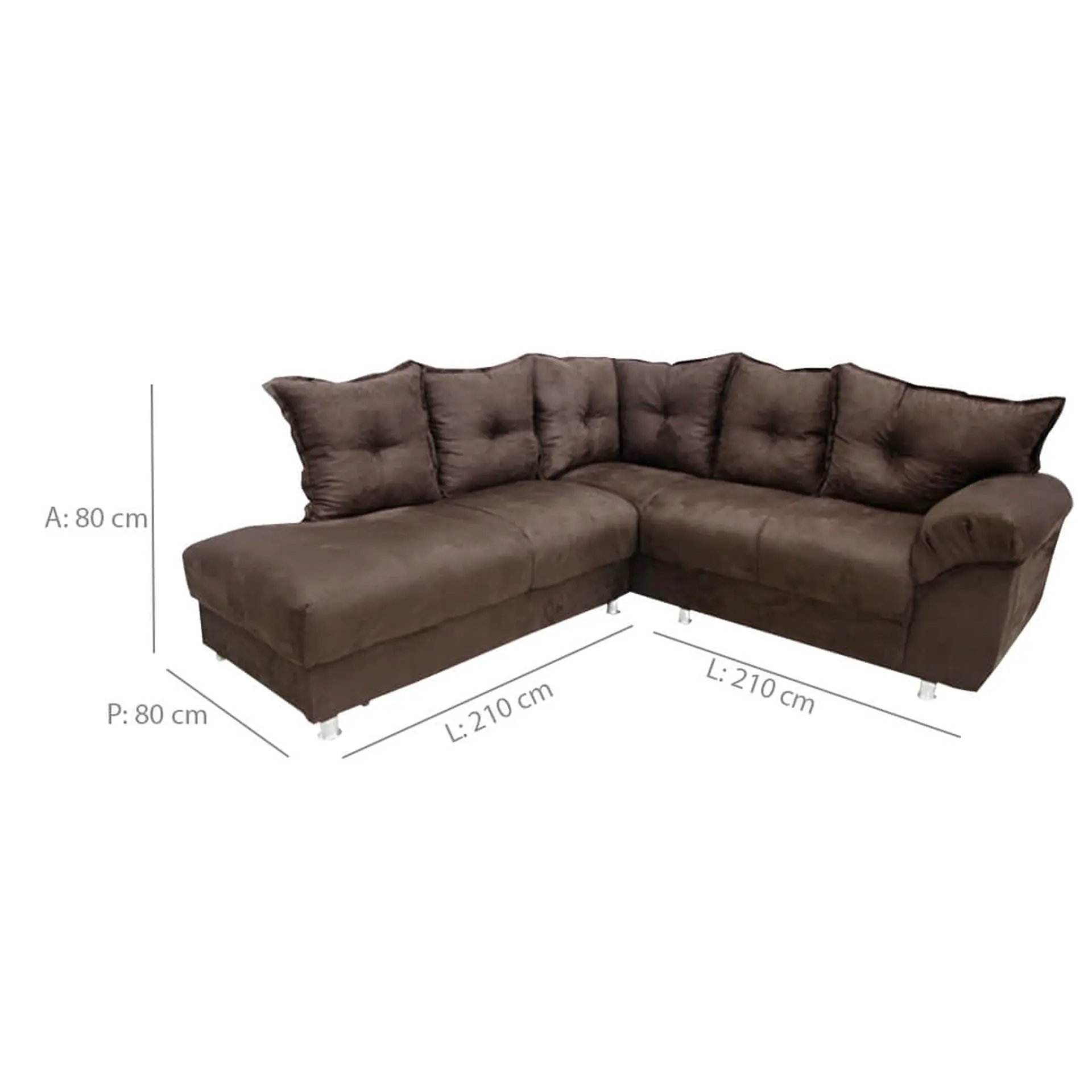 Sofá de Canto 5 Lugares 210cm Revestimento em Suede Gazin Chicago - Marrom Tec Suede Camurça E 982578 (Ln3)