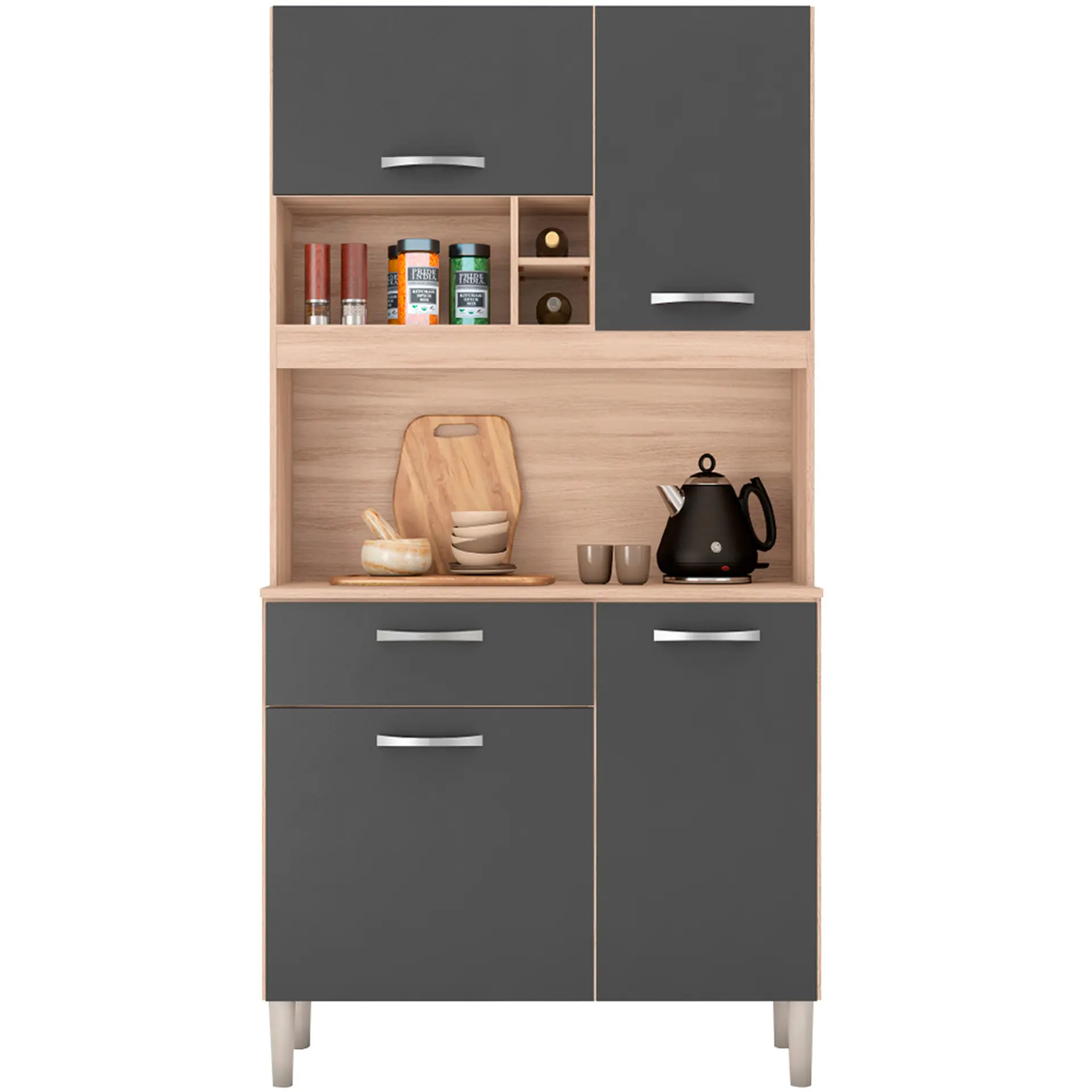 Cozinha Compacta 4 portas 1 Gaveta Malta Demóbile - Avena/Grafito