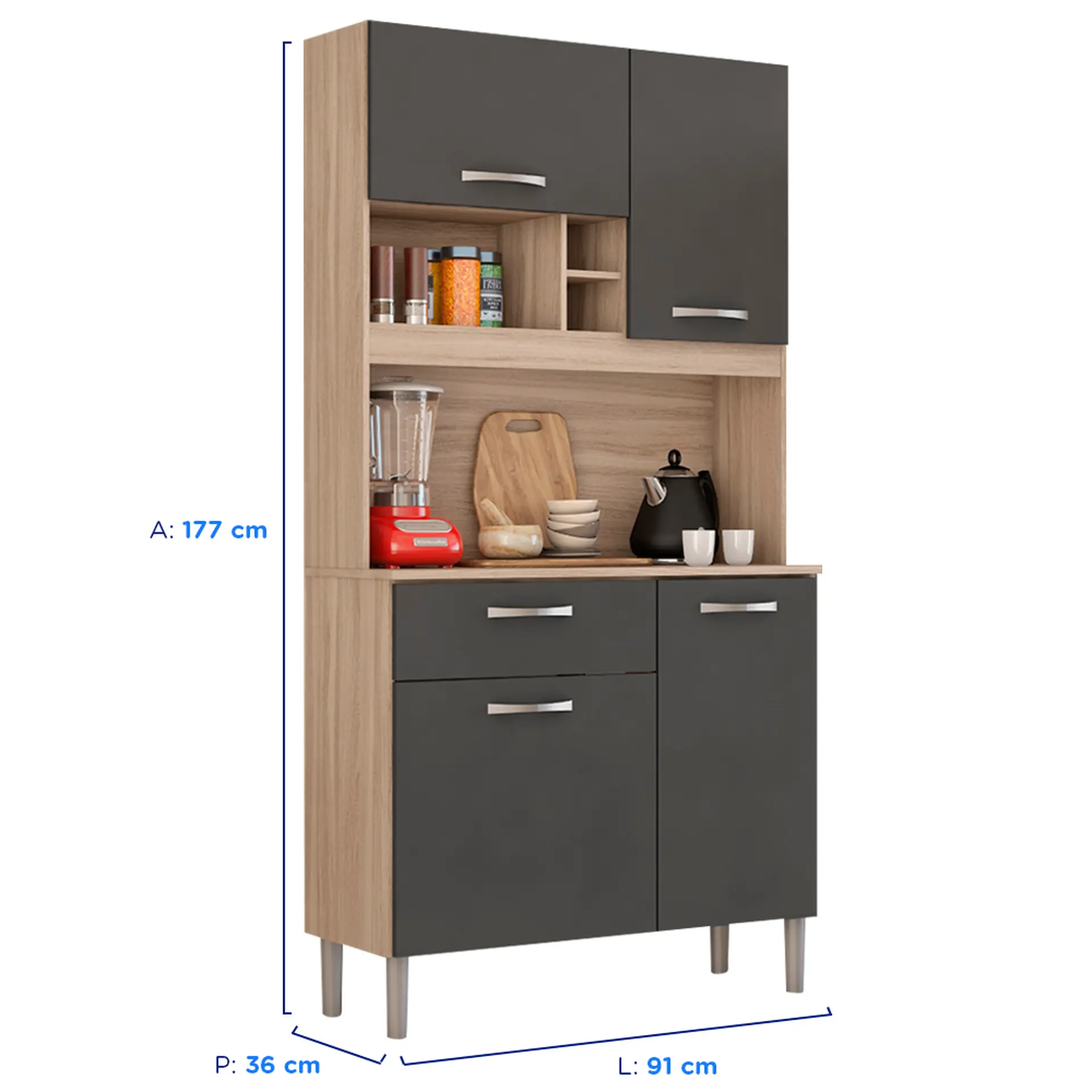 Cozinha Compacta 4 portas 1 Gaveta Malta Demóbile - Avena/Grafito