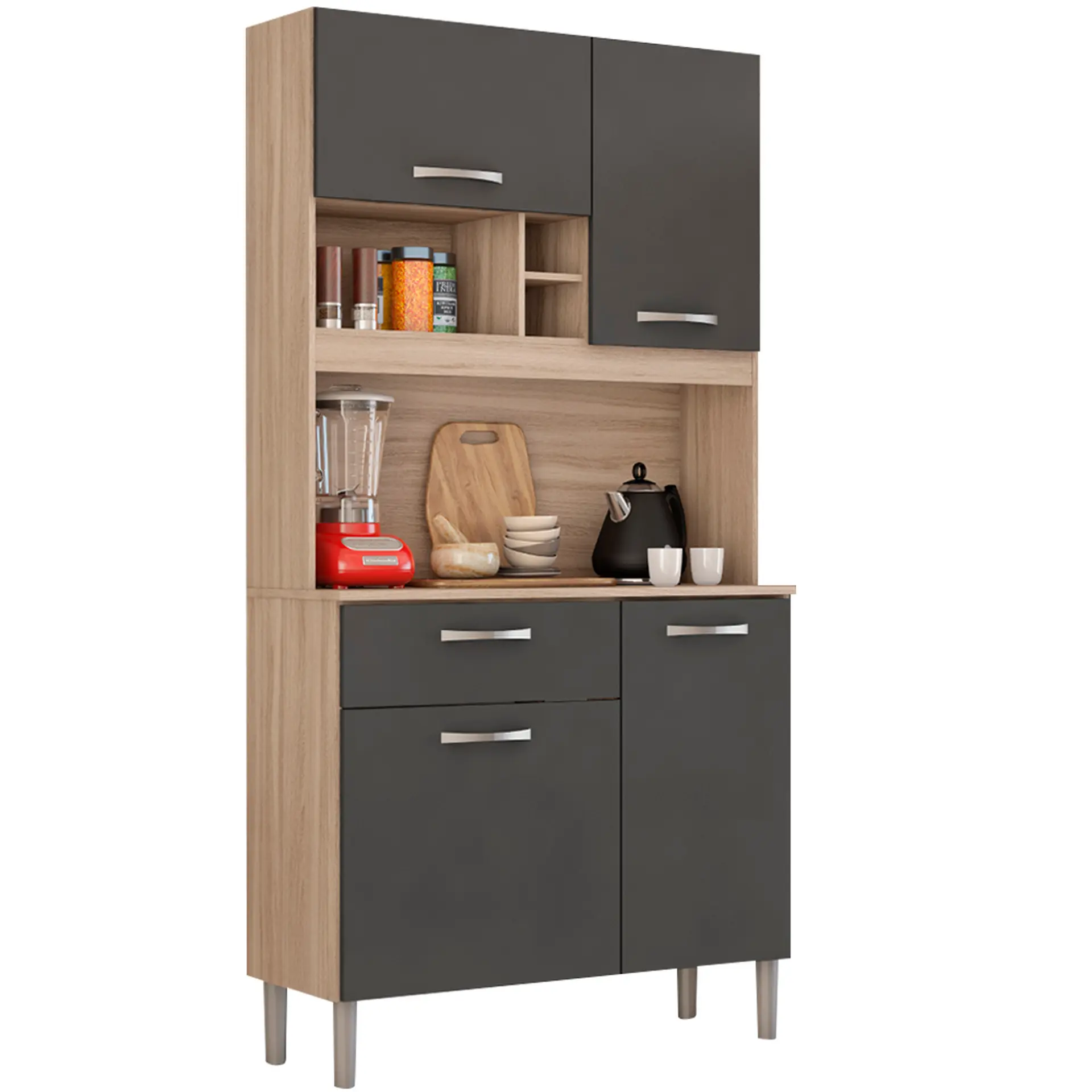 Cozinha Compacta 4 portas 1 Gaveta Malta Demóbile - Avena/Grafito